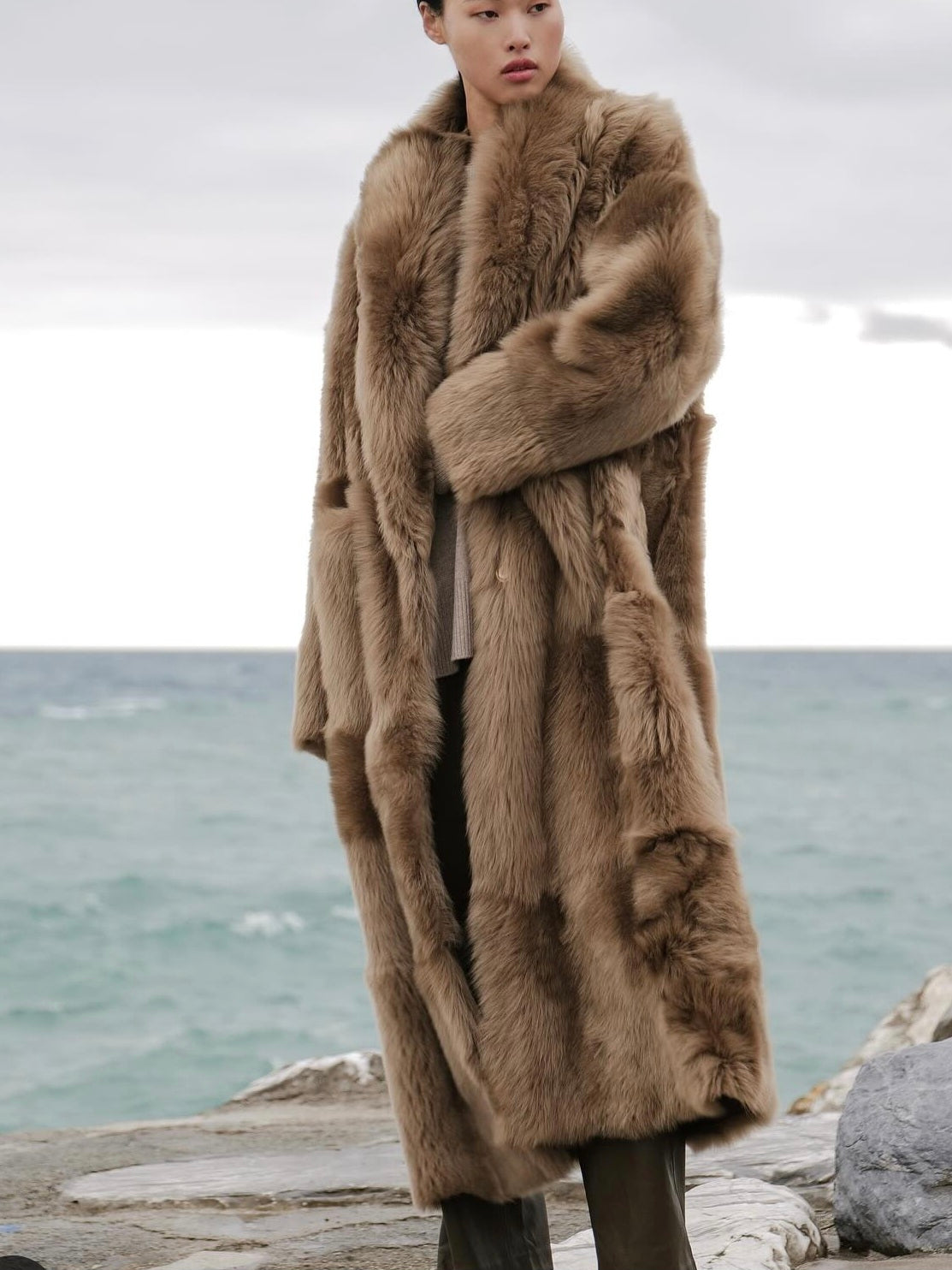 Blancha - Cappotto in shearling toscana color mastice