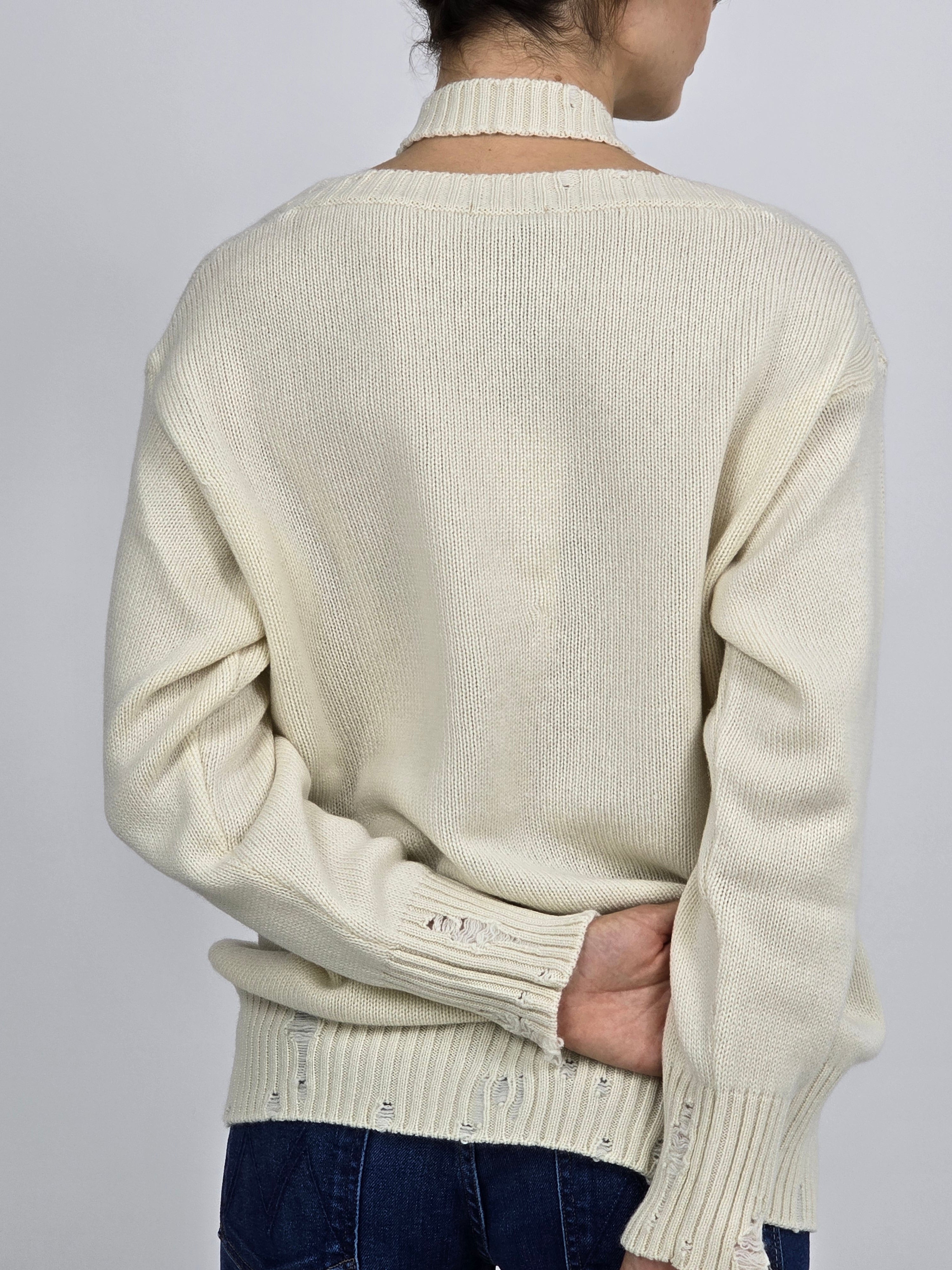 Canessa - Maglia cashmere "Sole" cut out panna