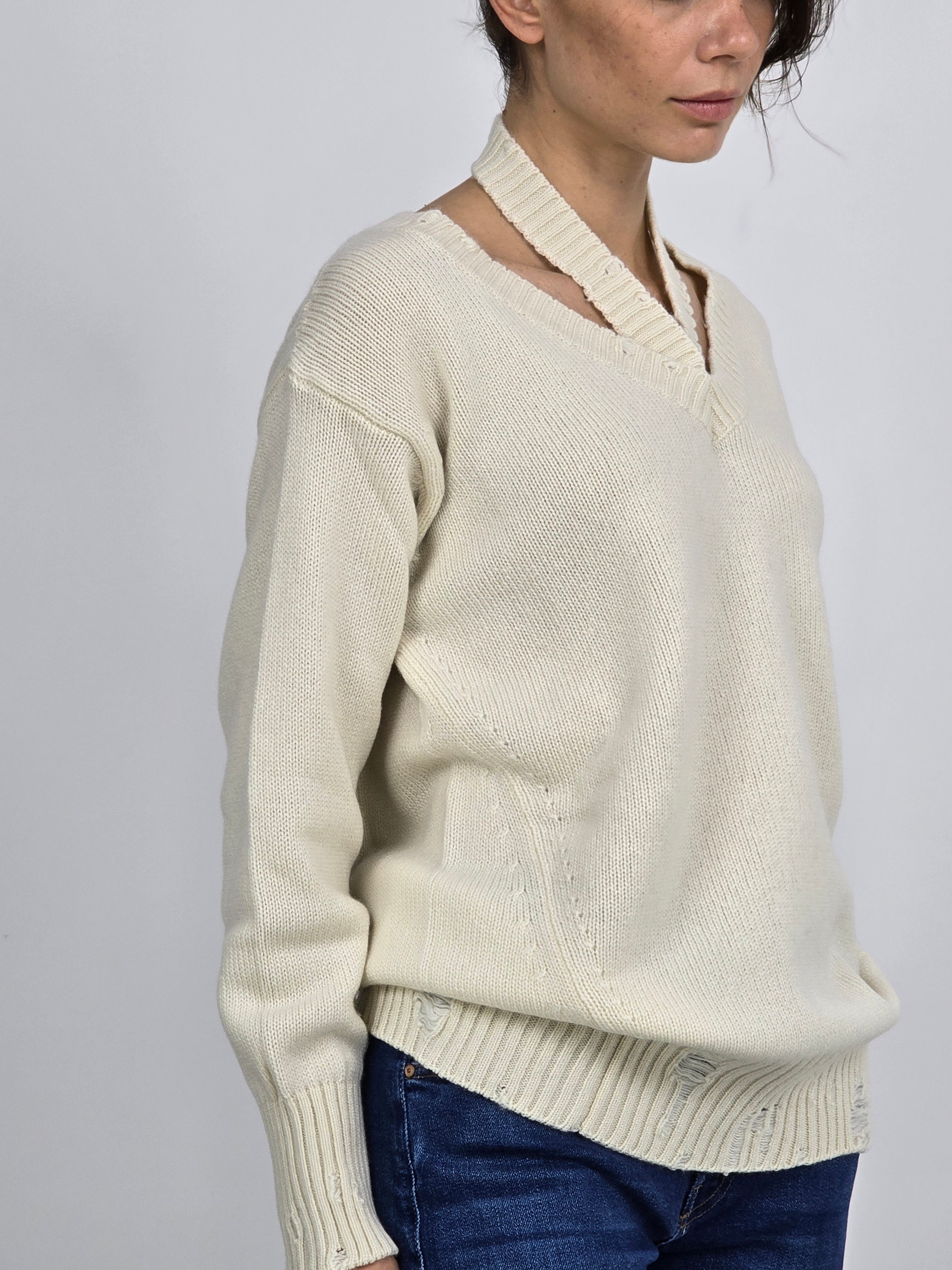 Canessa - Maglia cashmere "Sole" cut out panna