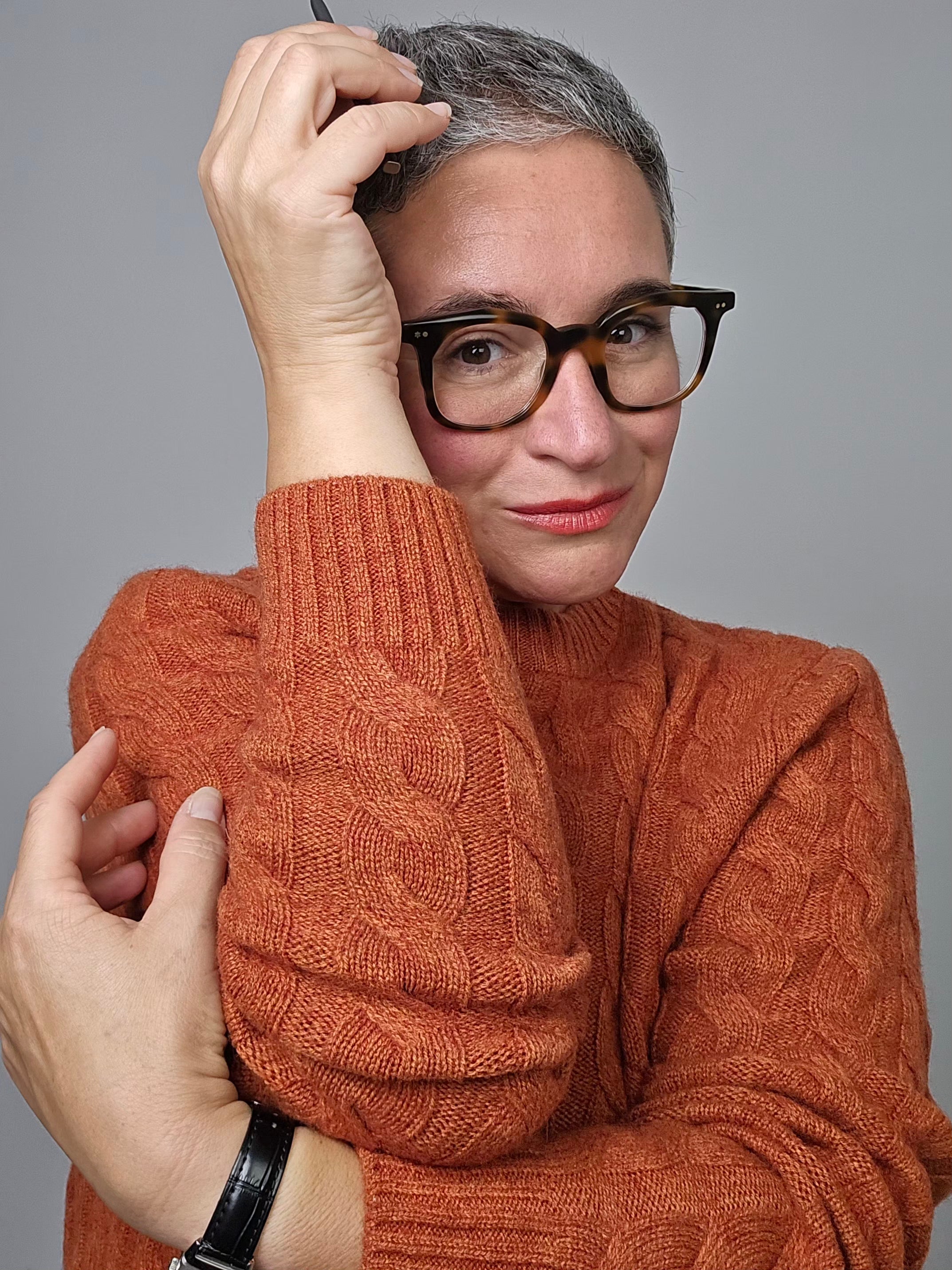 Be You - Maglia girocollo cashmere a trecce orange