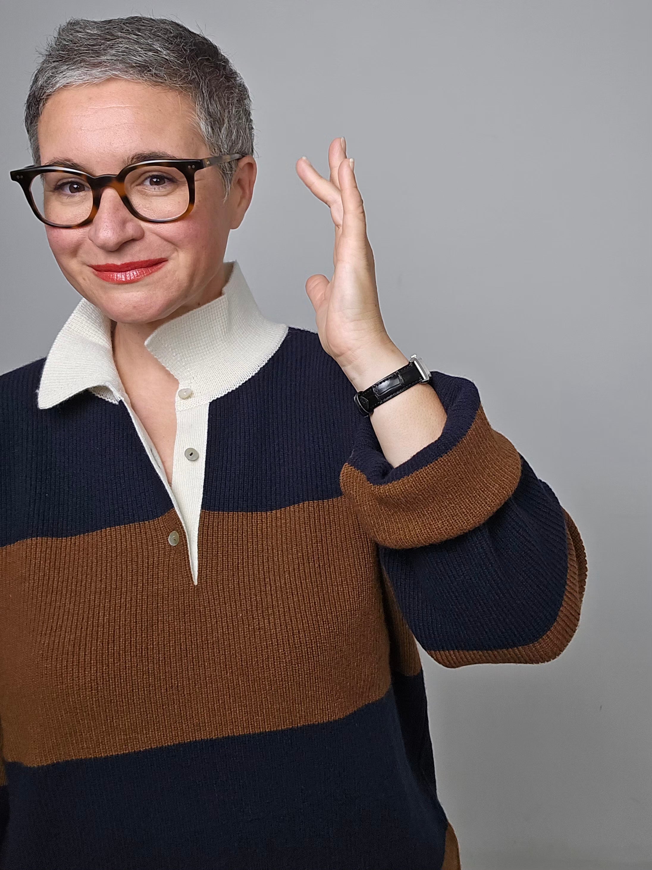 Be You - Polo cashmere a righe  blu cuoio