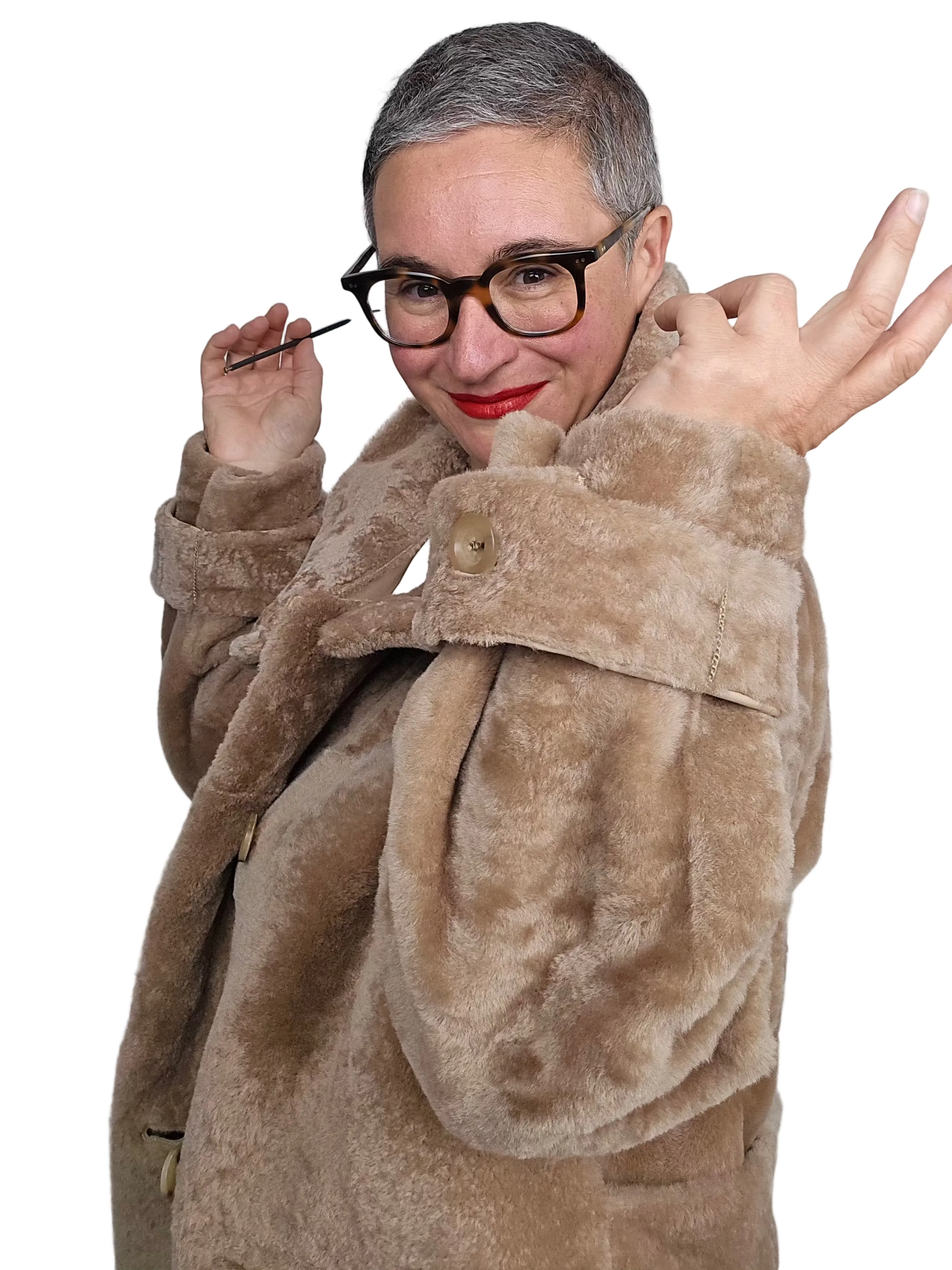 Blancha - Cappotto collo alto astrakhan nocciola