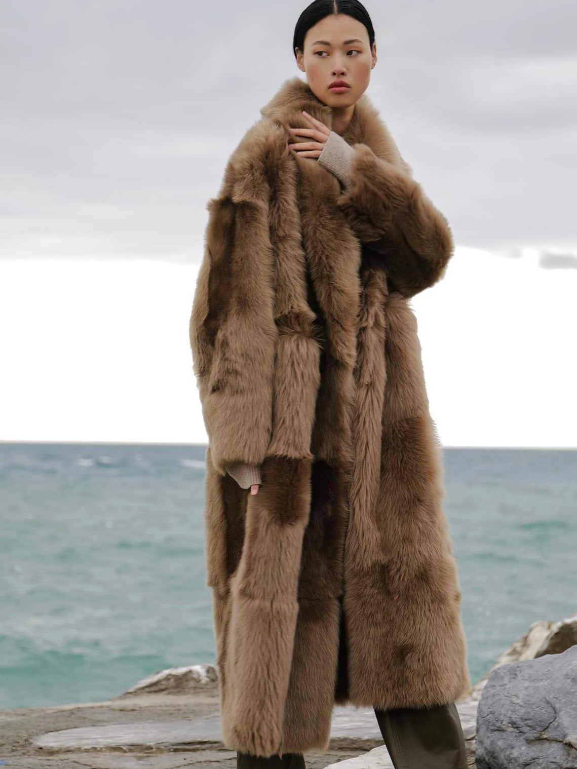 Blancha - Cappotto in shearling toscana color mastice