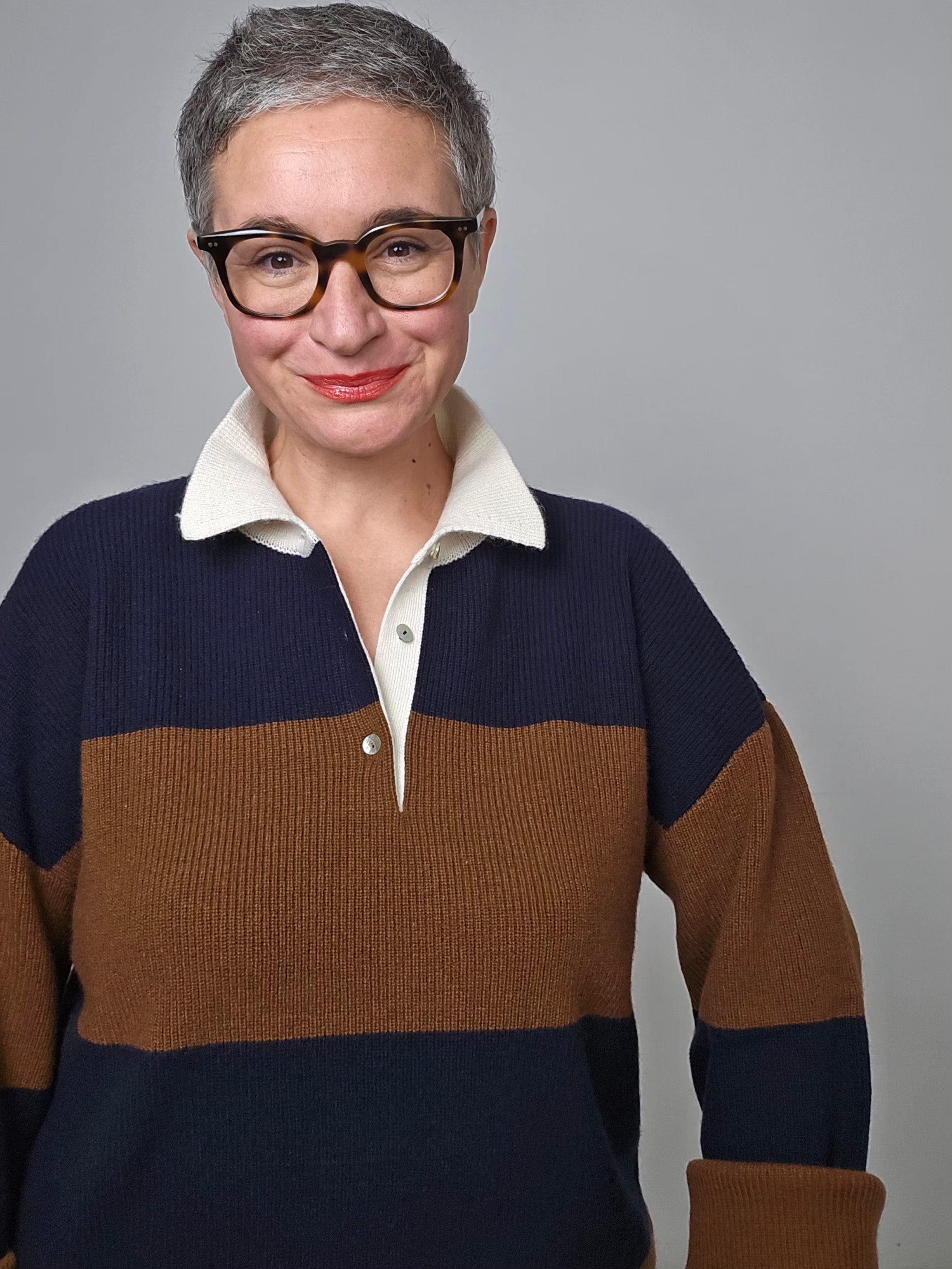 Be You - Polo cashmere a righe  blu cuoio