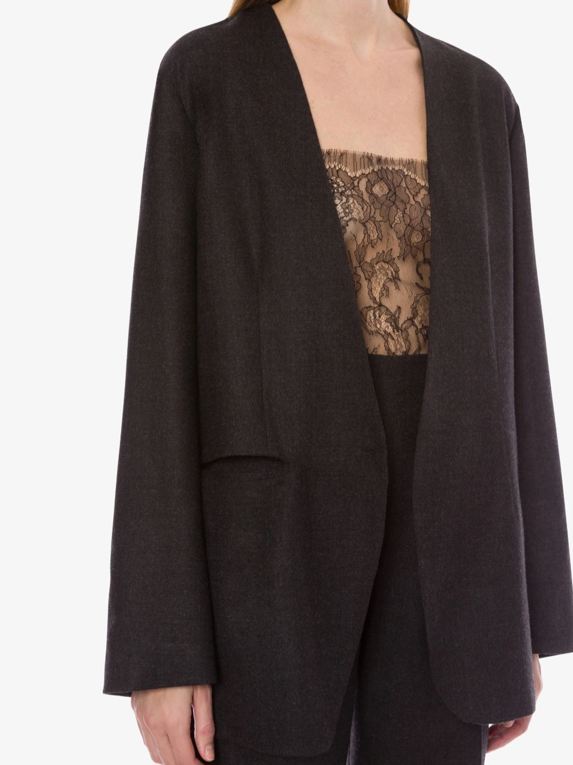 Alberta Ferretti - Giacca con nodo in lana leggera grigio scuro