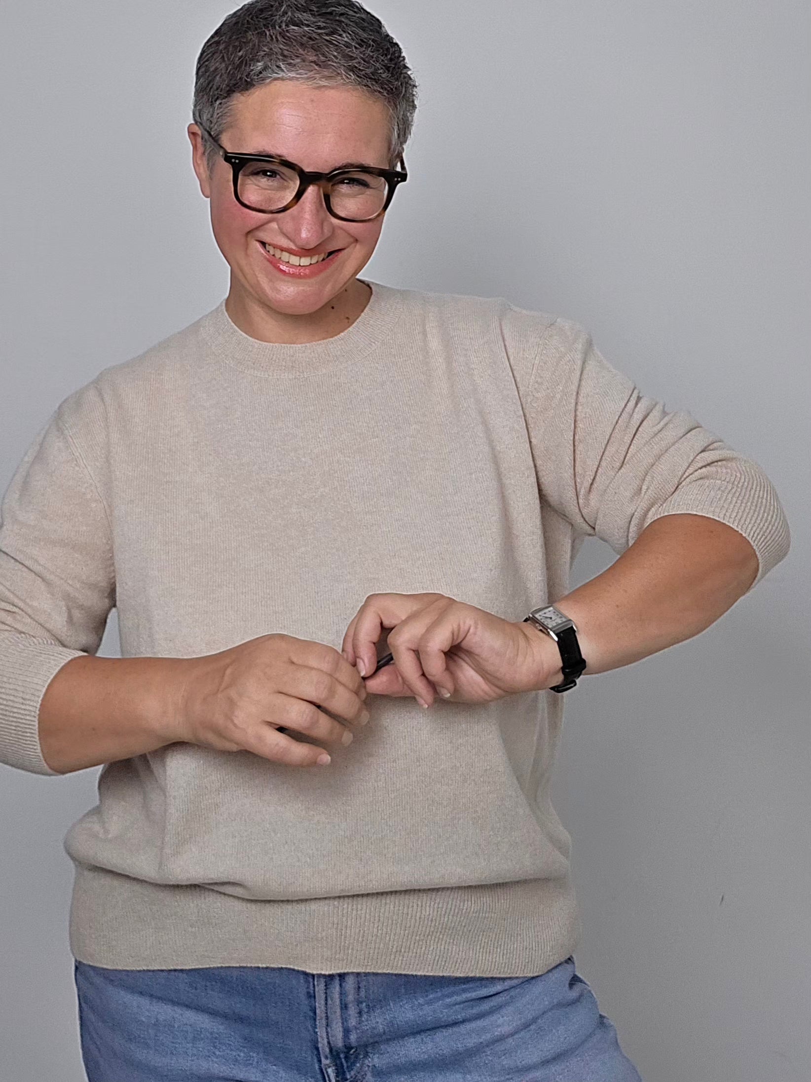 Be You - Maglia girocollo in cashmere sabbia