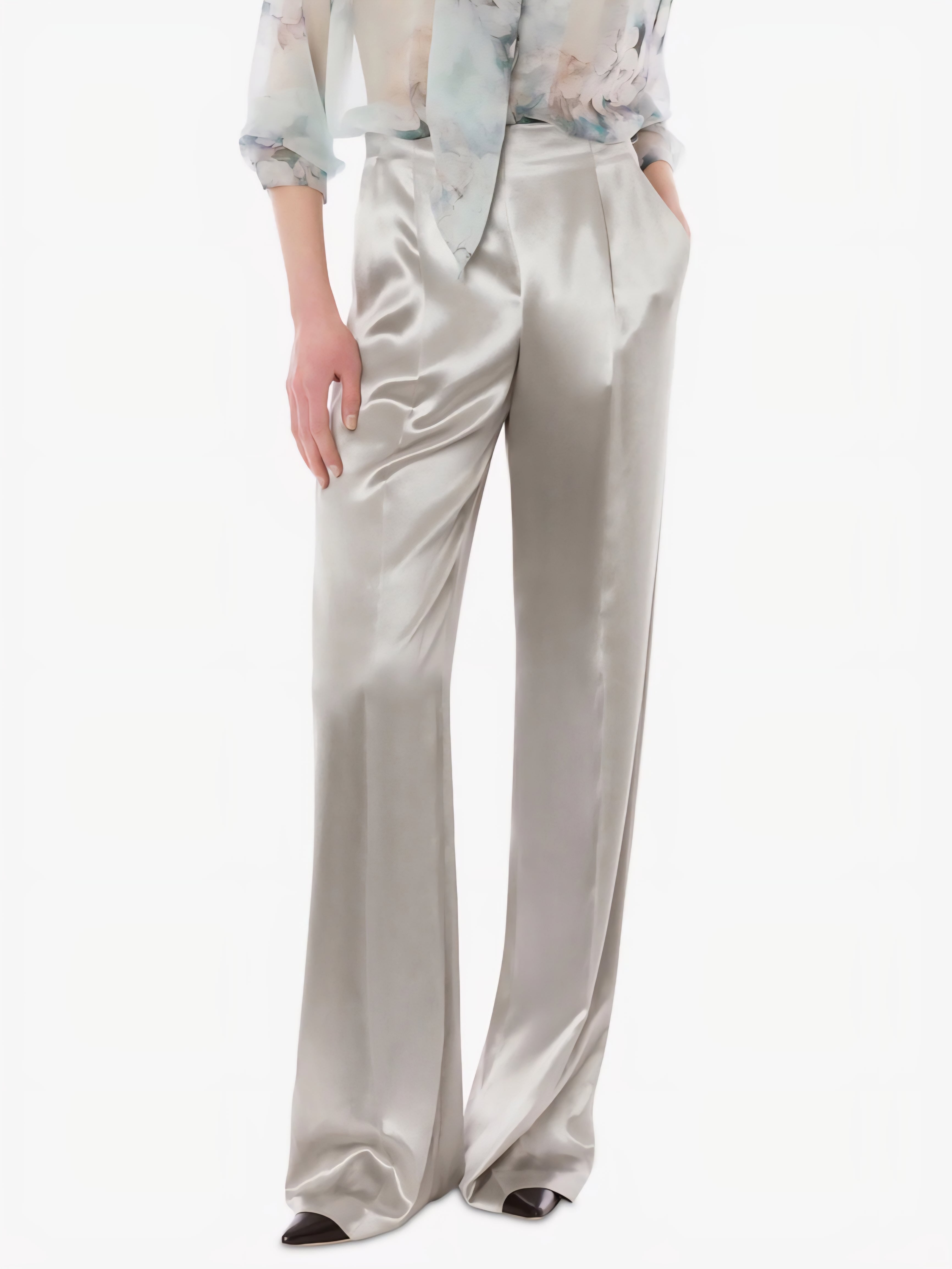 Alberta Ferretti - Pantalone in raso lucido, ghiaccio