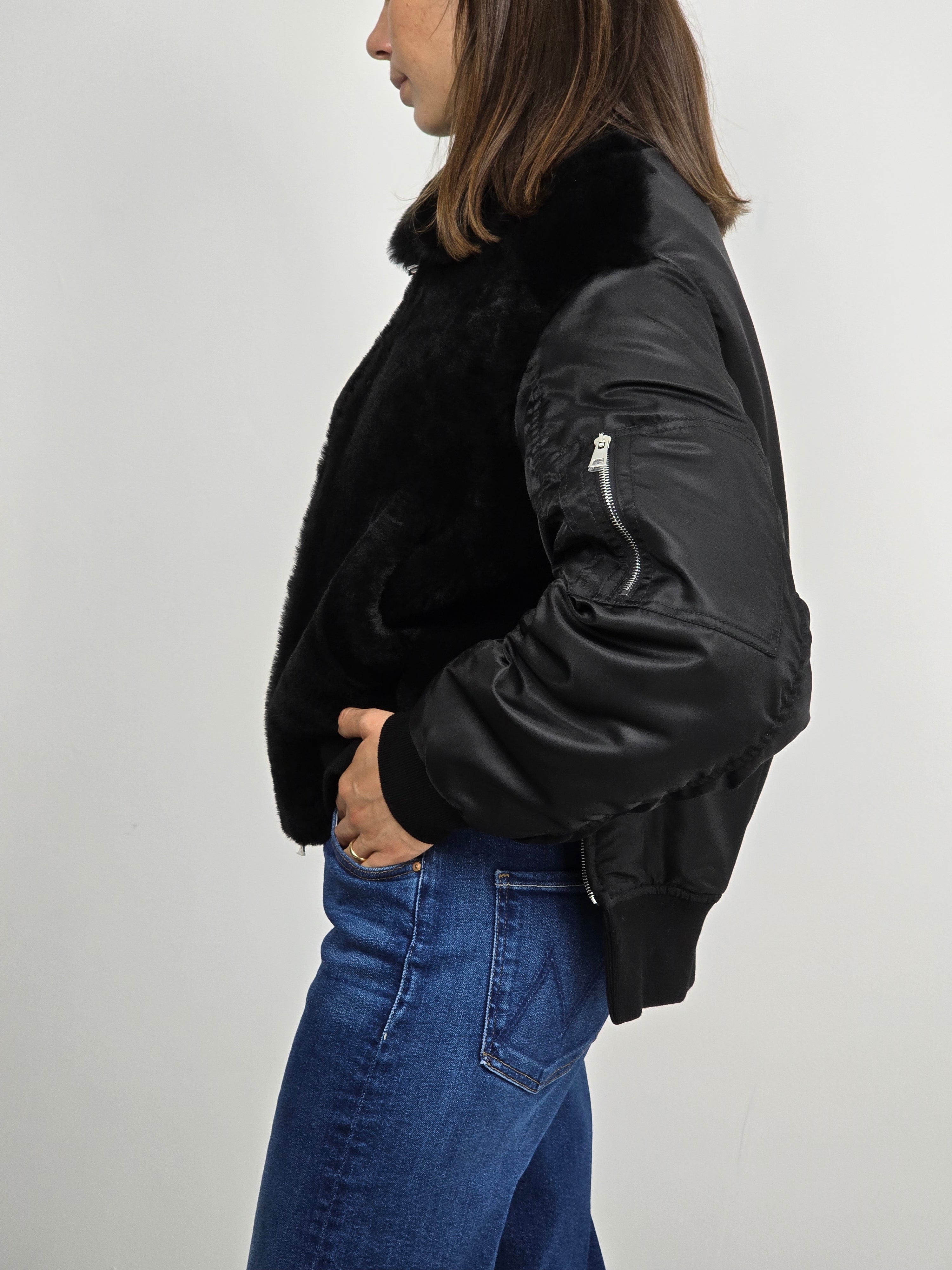 Blancha - Bomber shearling e nylon nero