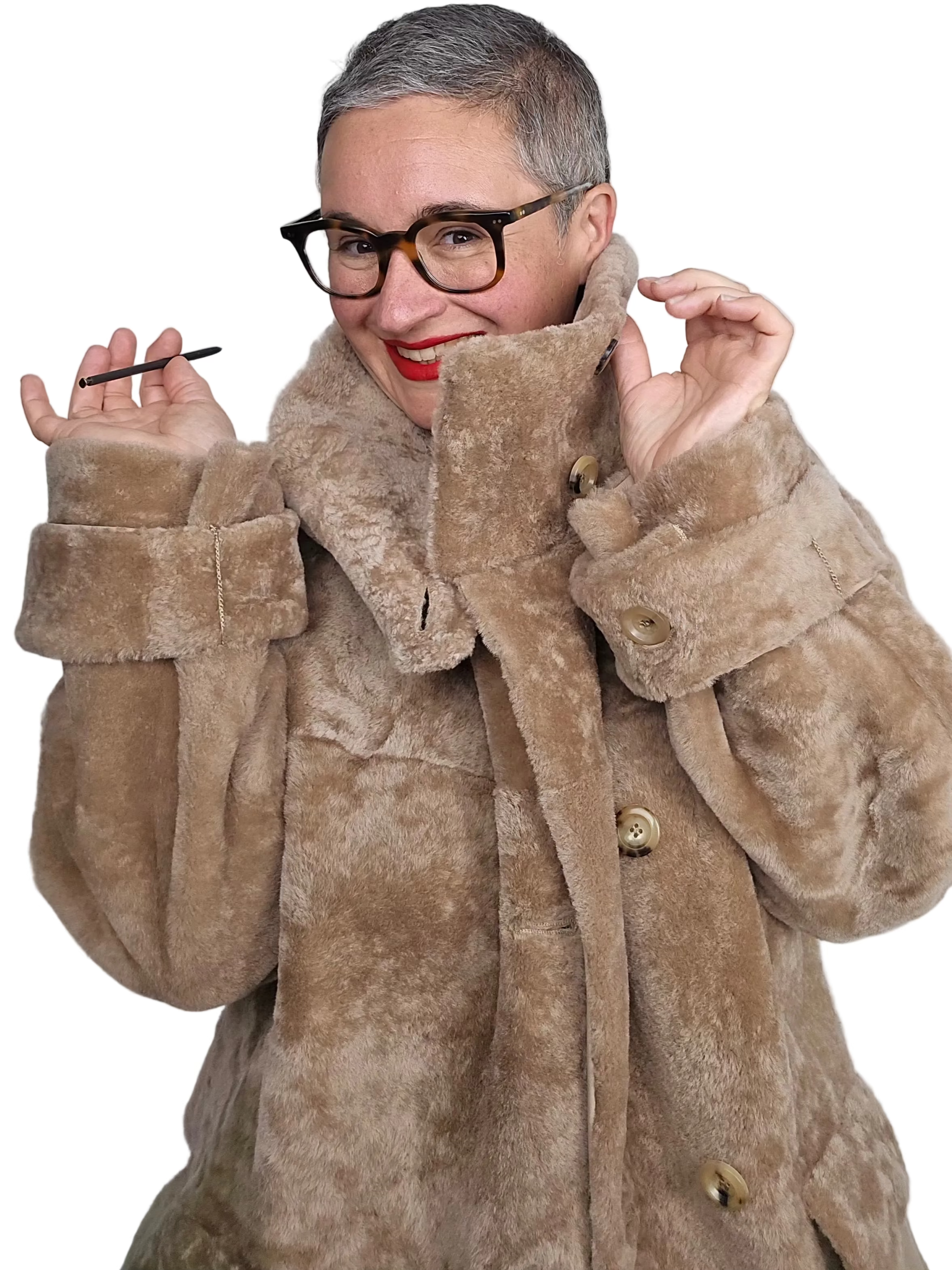 Blancha - Cappotto collo alto astrakhan nocciola