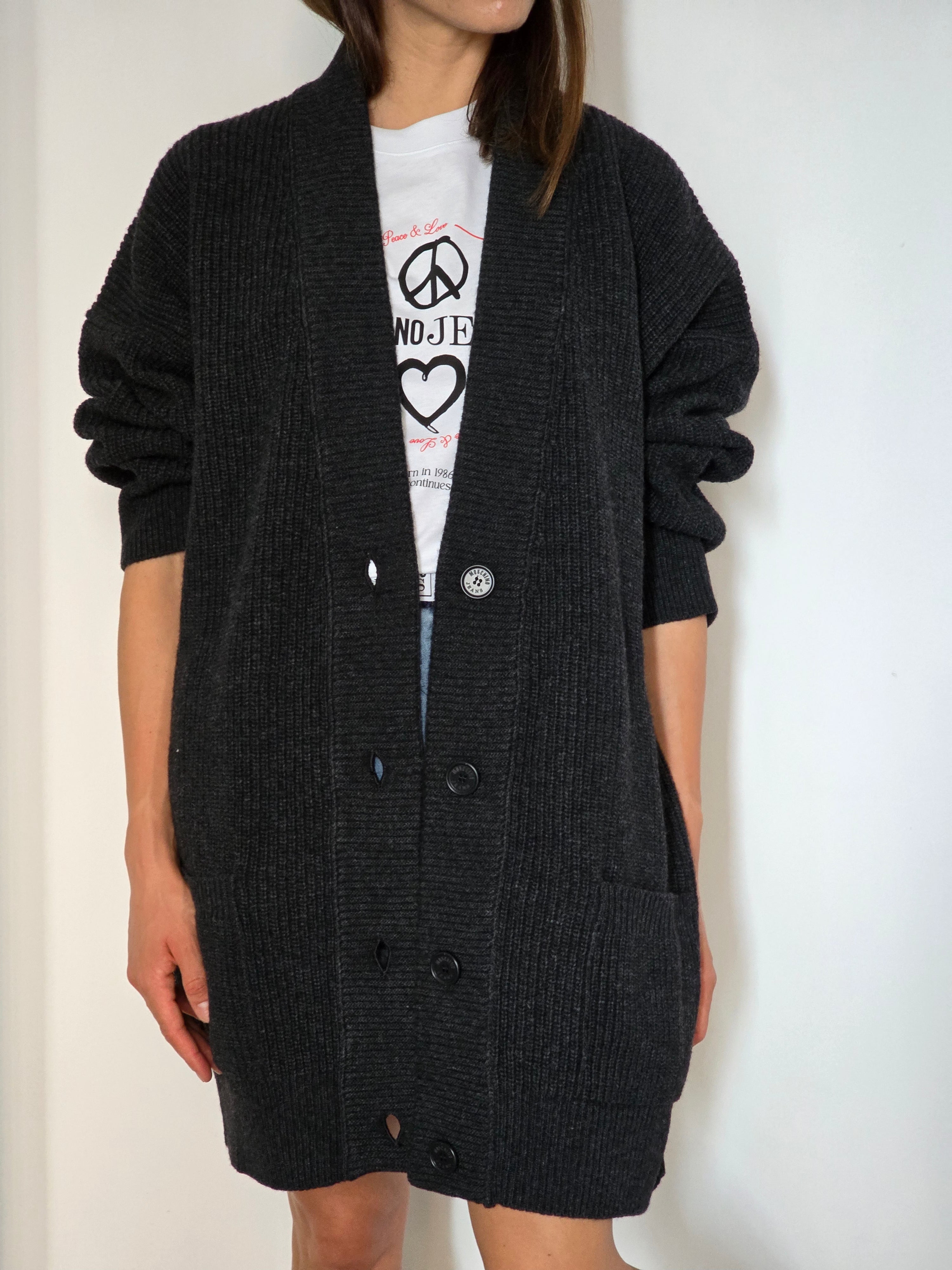 Moschino Jeans - Maxi cardigan in lana e cashmere grigio