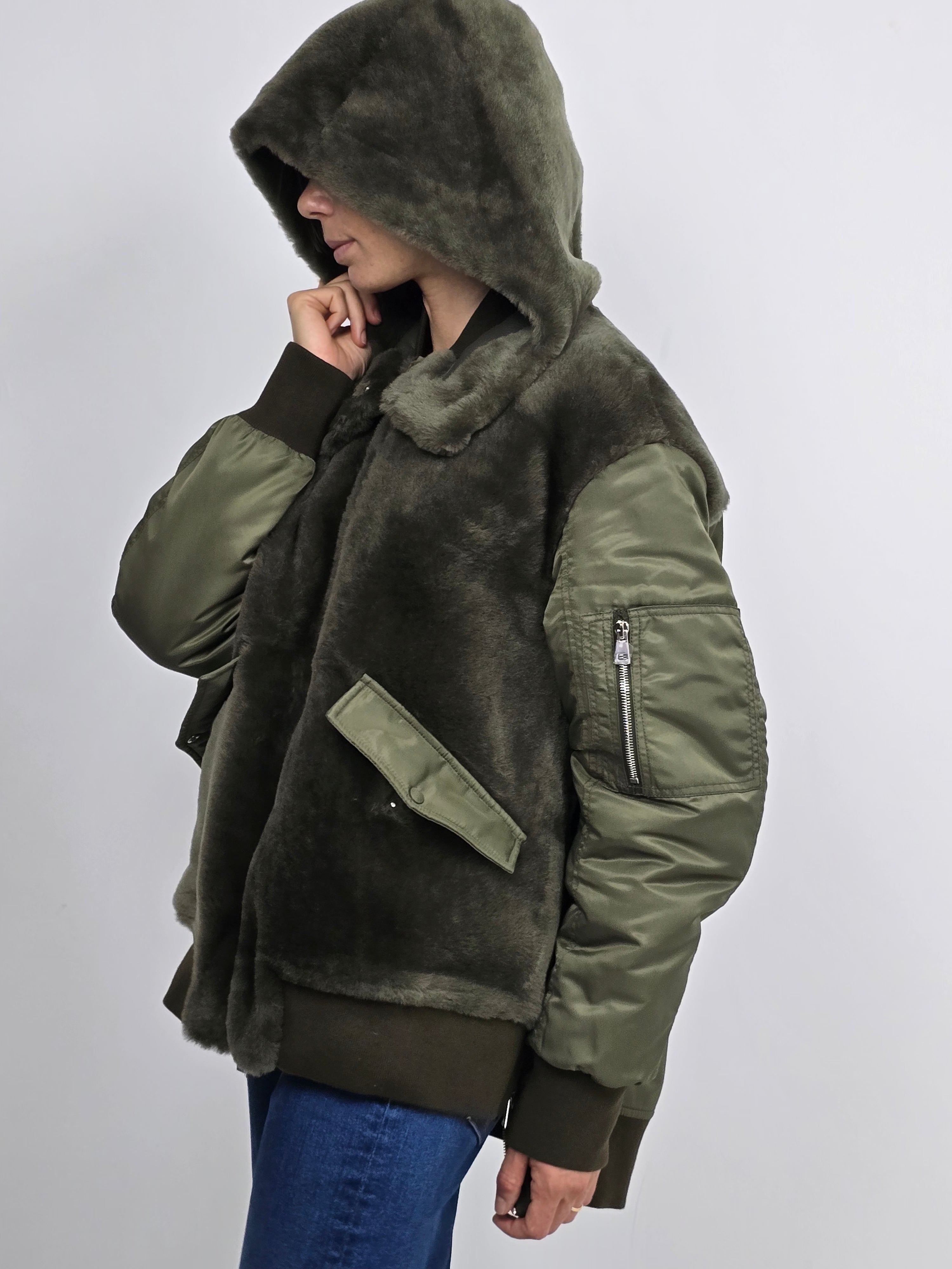 Blancha - Giacca nylon shearling militare