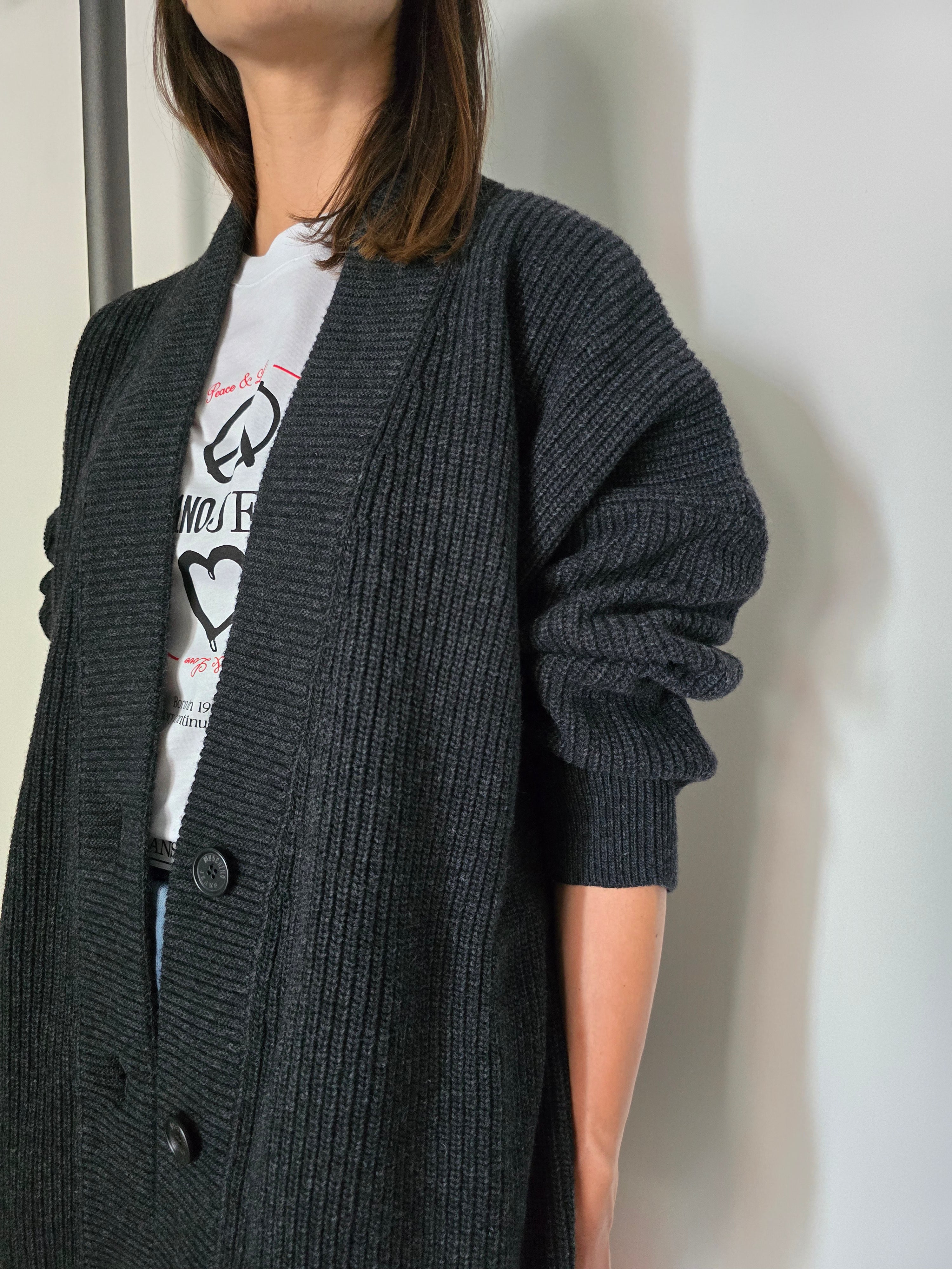 Moschino Jeans - Maxi cardigan in lana e cashmere grigio