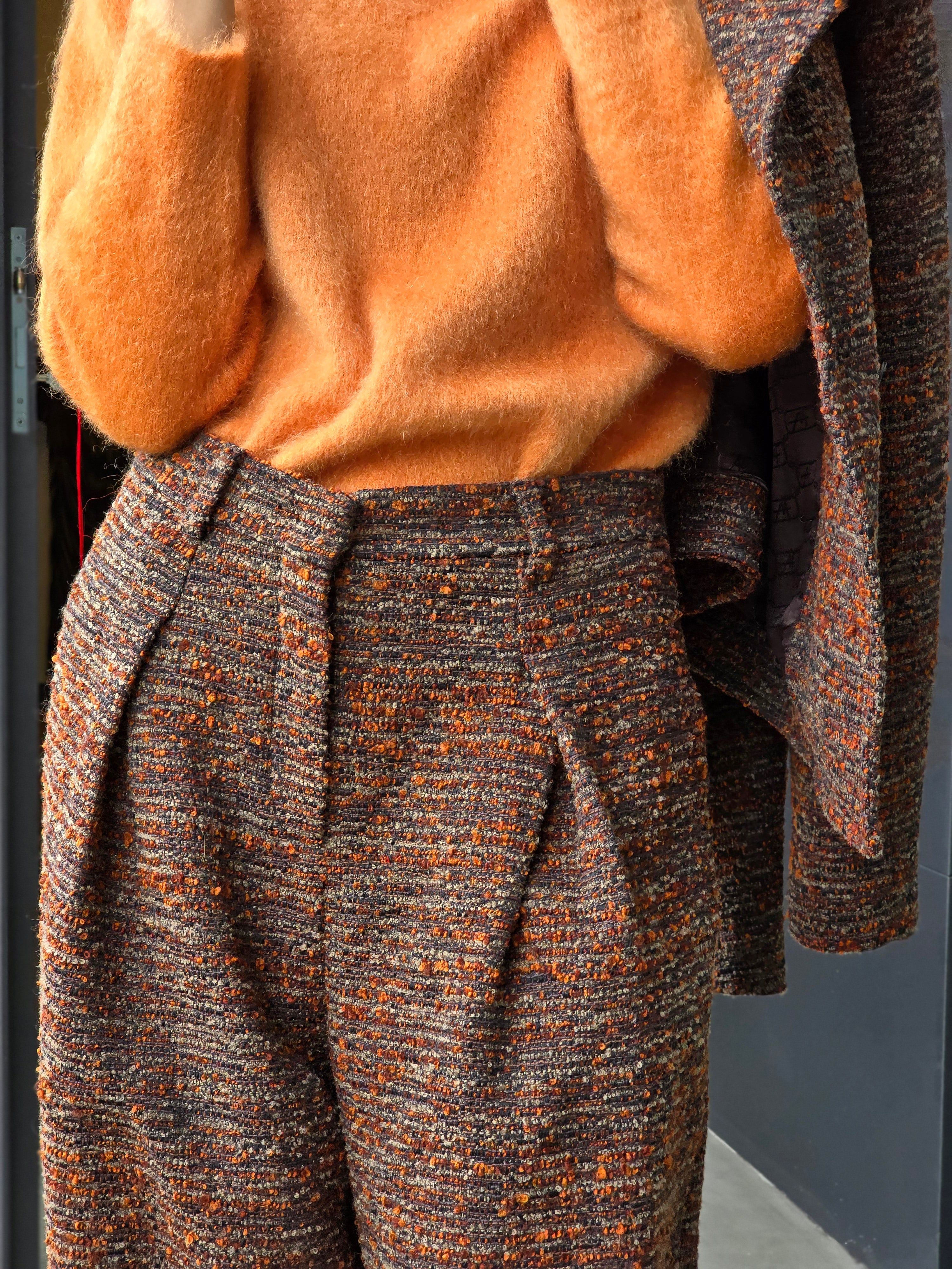 Alberta Ferretti - Pantalone in tweed bottonato marrone