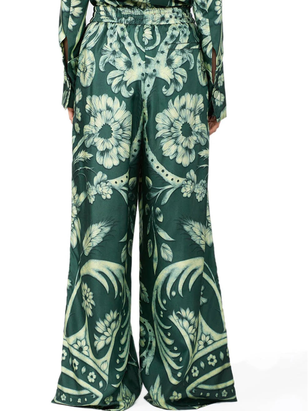F.R.S - Pantalone seta fondo verde floreale