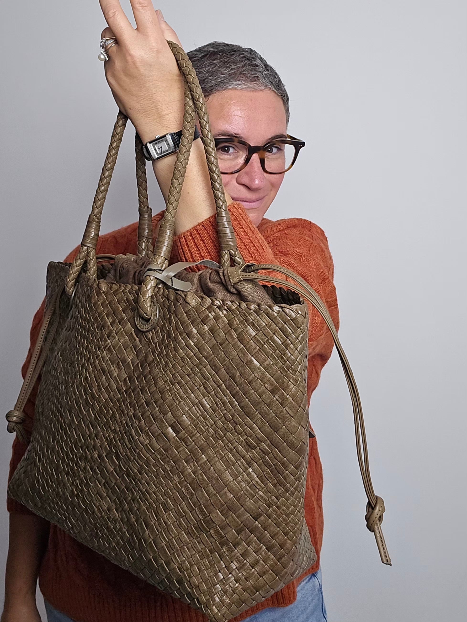 Ibeliv - Borsa in pelle " Bazika" kaki
