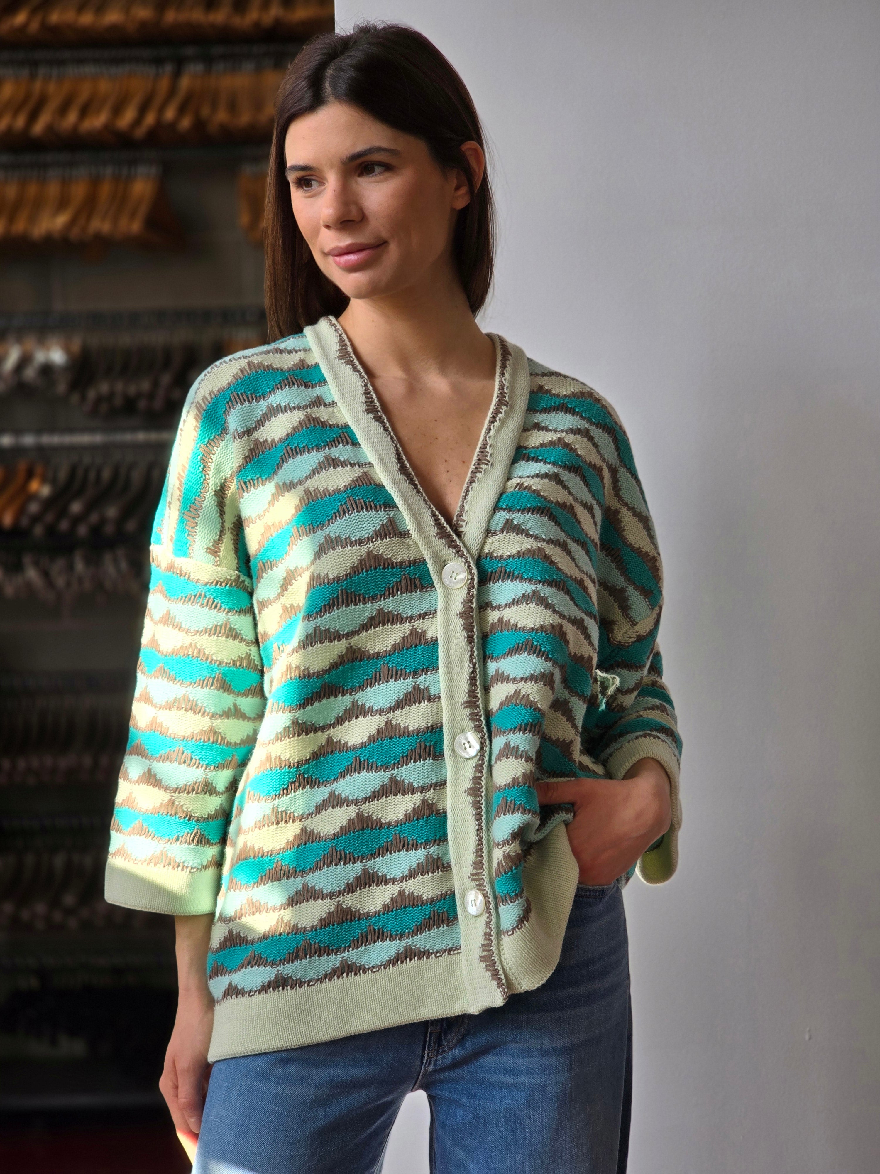 Canessa - Cardigan in cashmere, motivo a onda