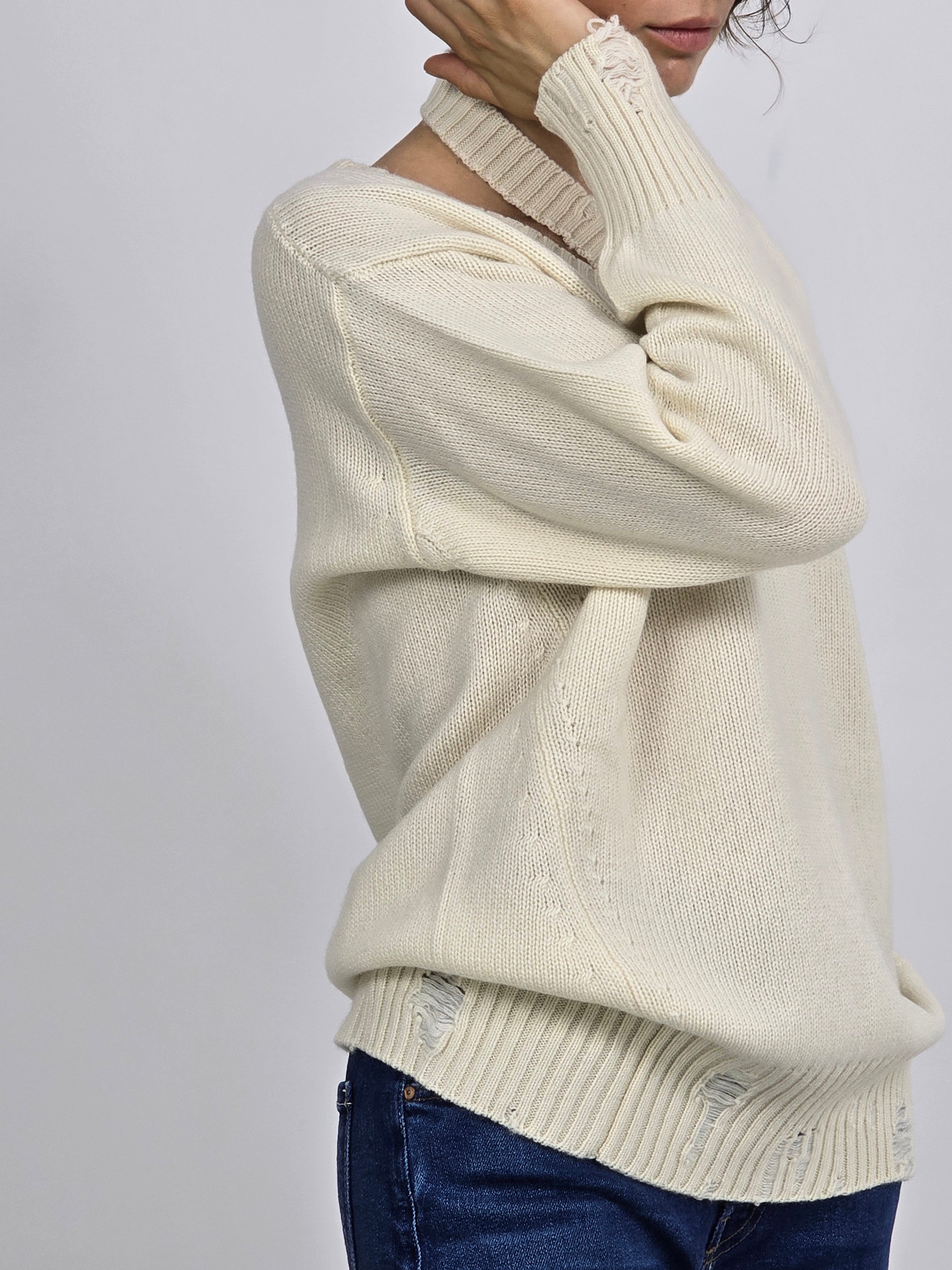 Canessa - Maglia cashmere "Sole" cut out panna