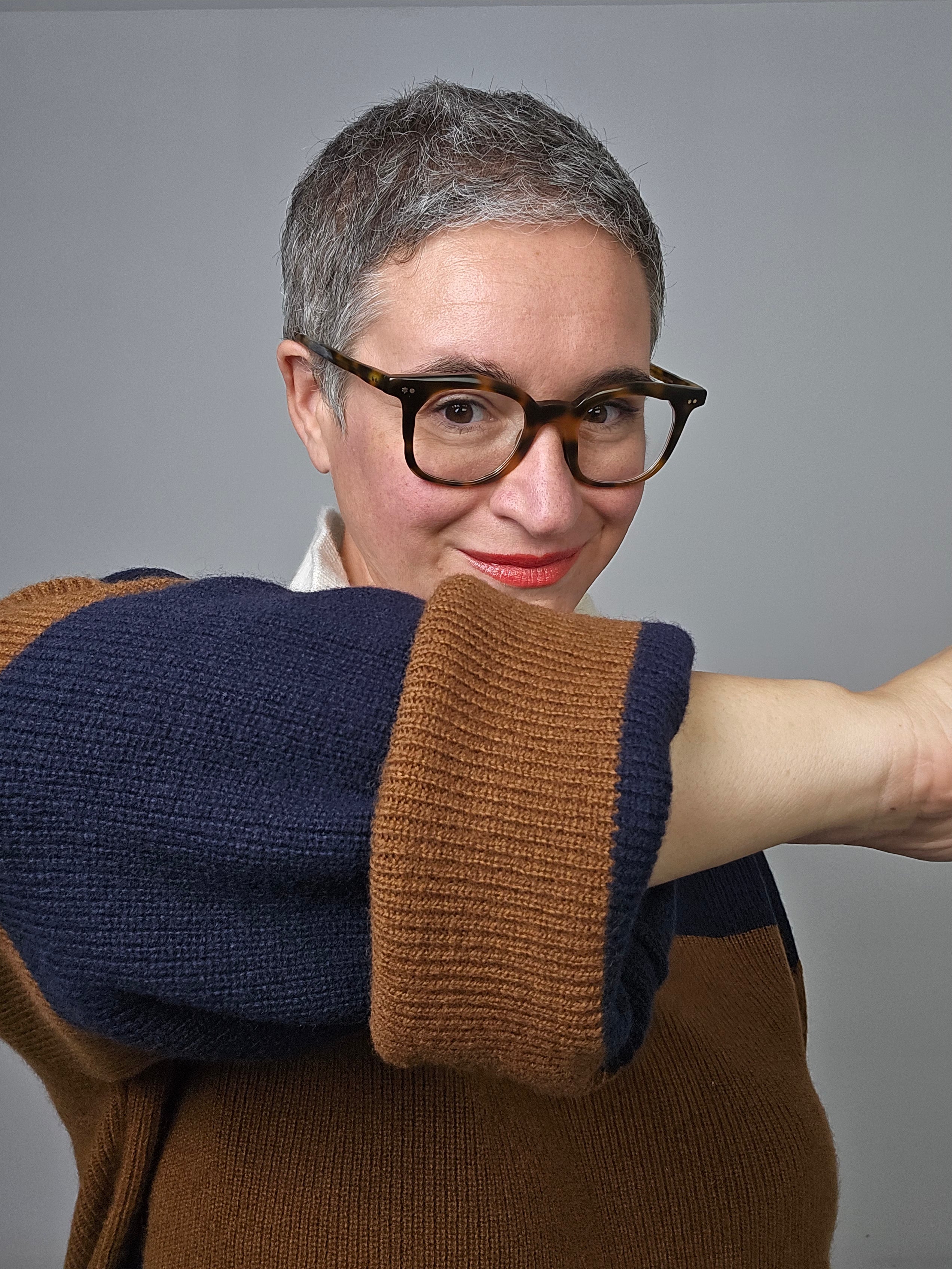 Be You - Polo cashmere a righe  blu cuoio