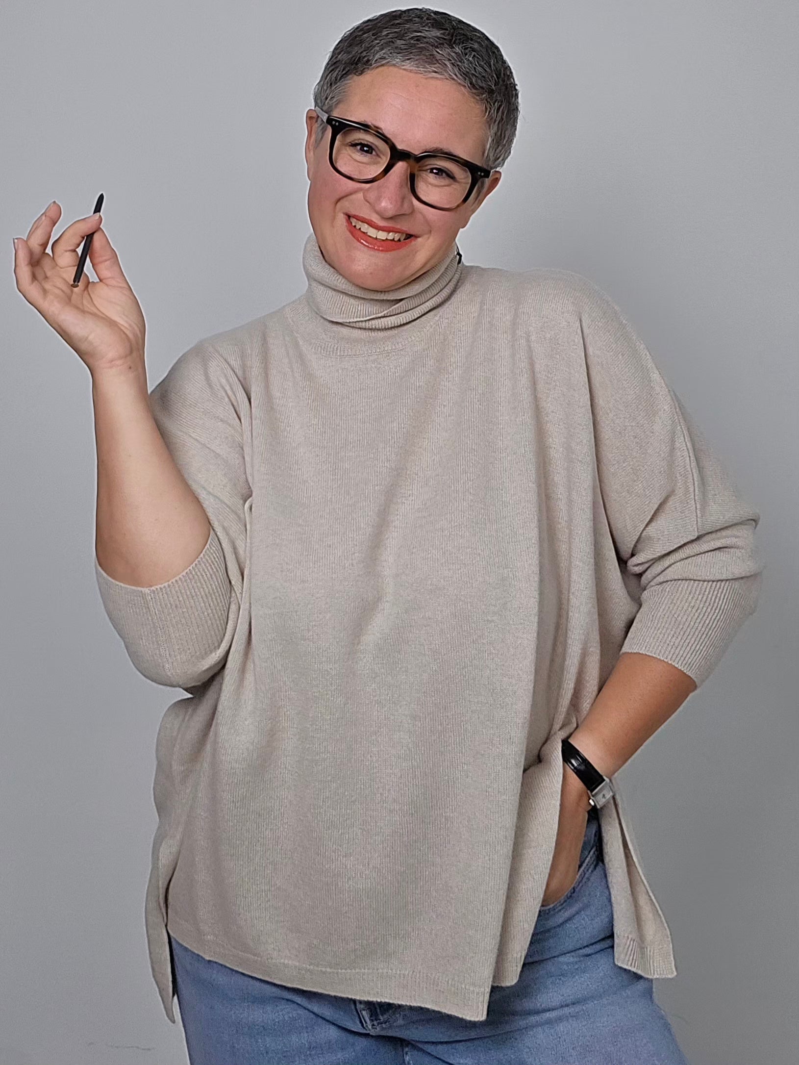 Be You - Maglia cashmere turtle neck sand