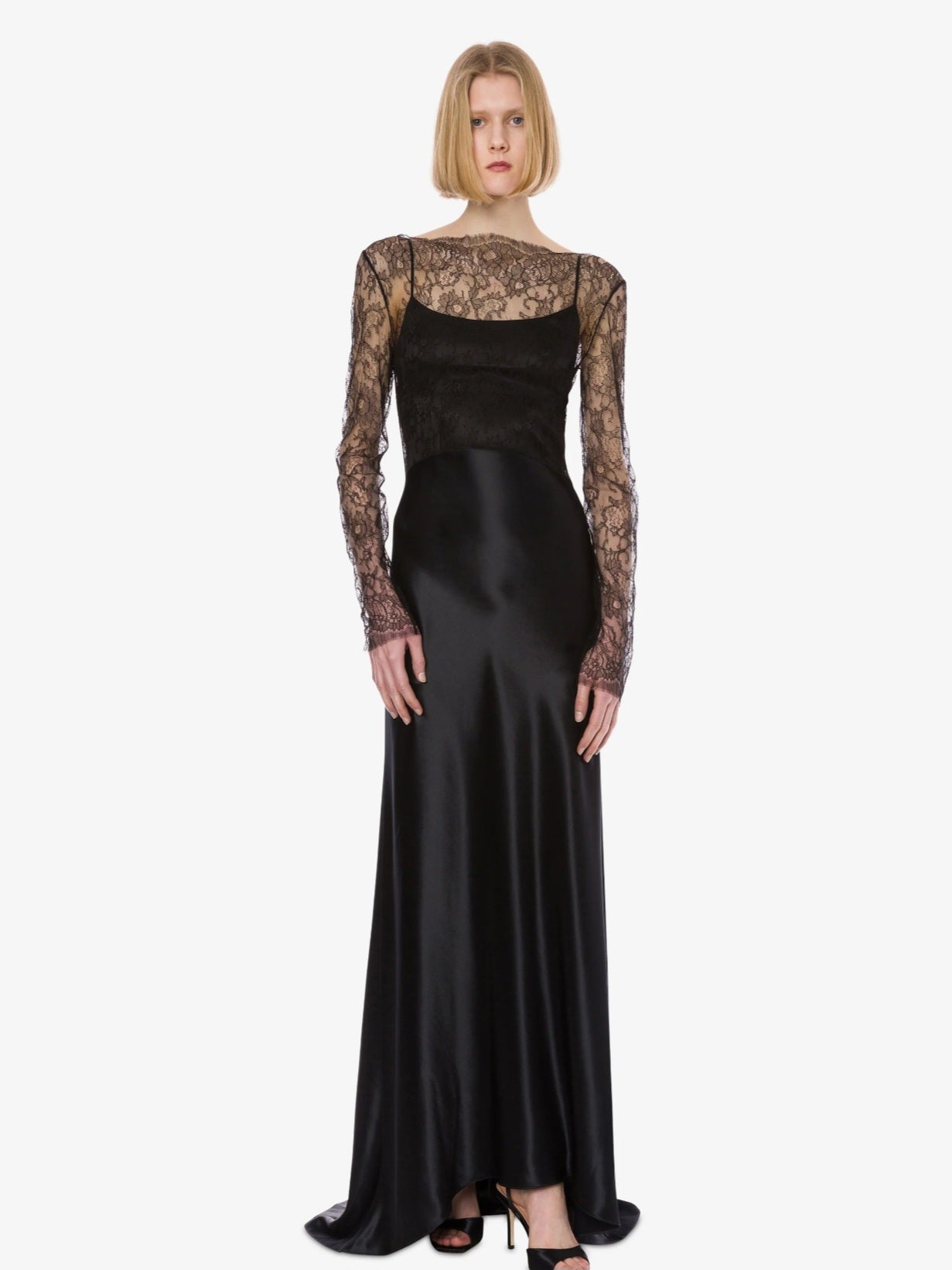 Alberta Ferretti - Abito lungo raso e pizzo nero