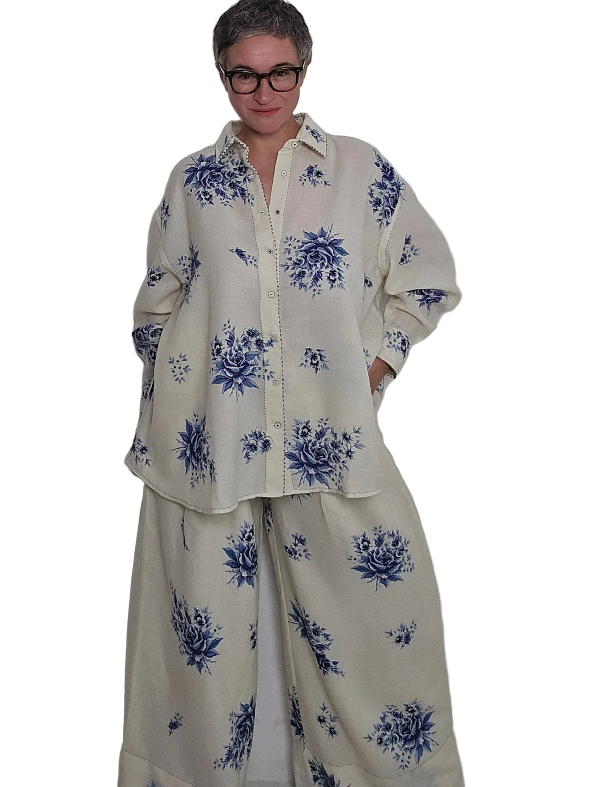 Péro - Pantalone in lana con fiori