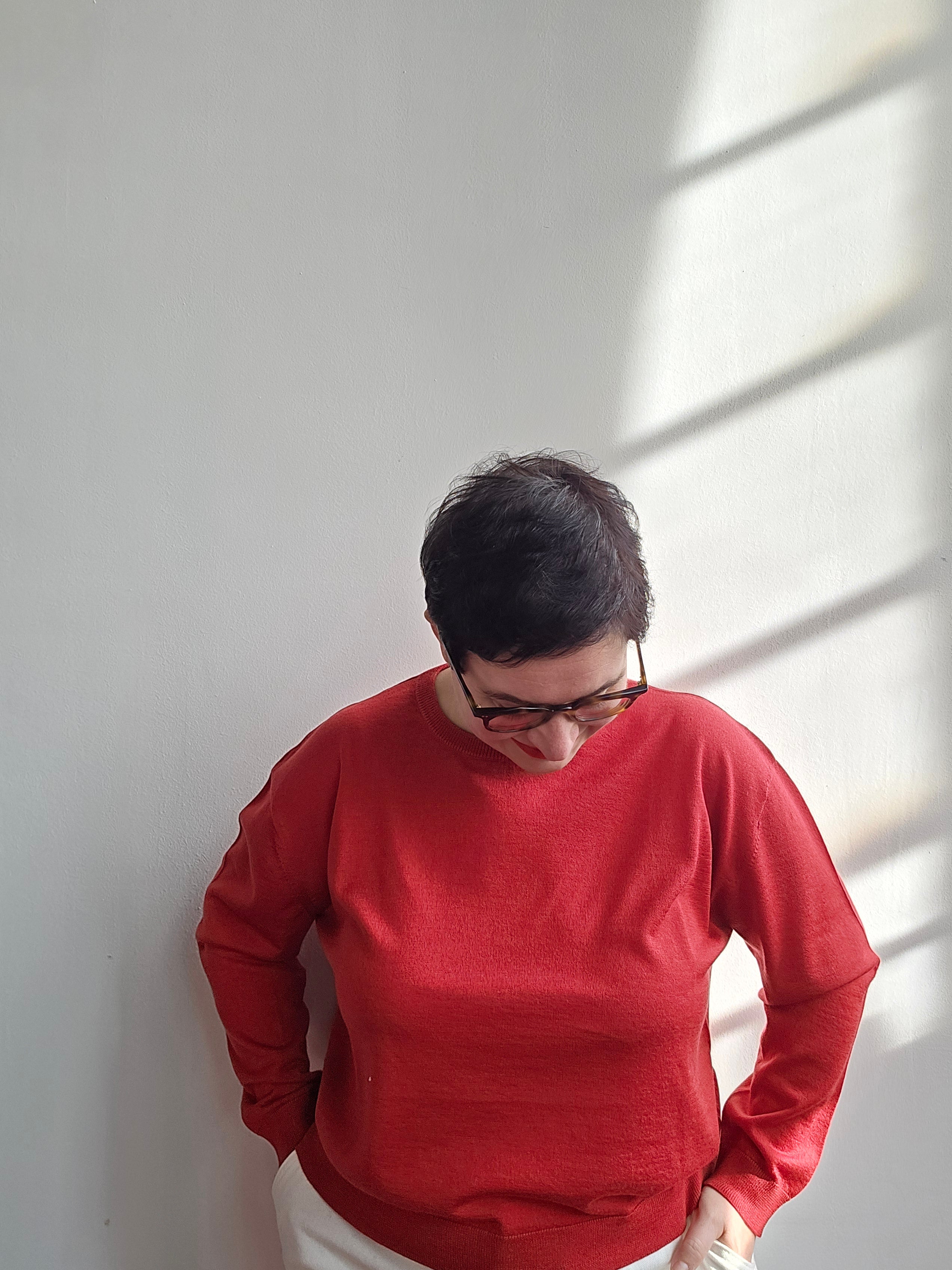 Be You - Maglia rossa girocollo in cashmere e seta
