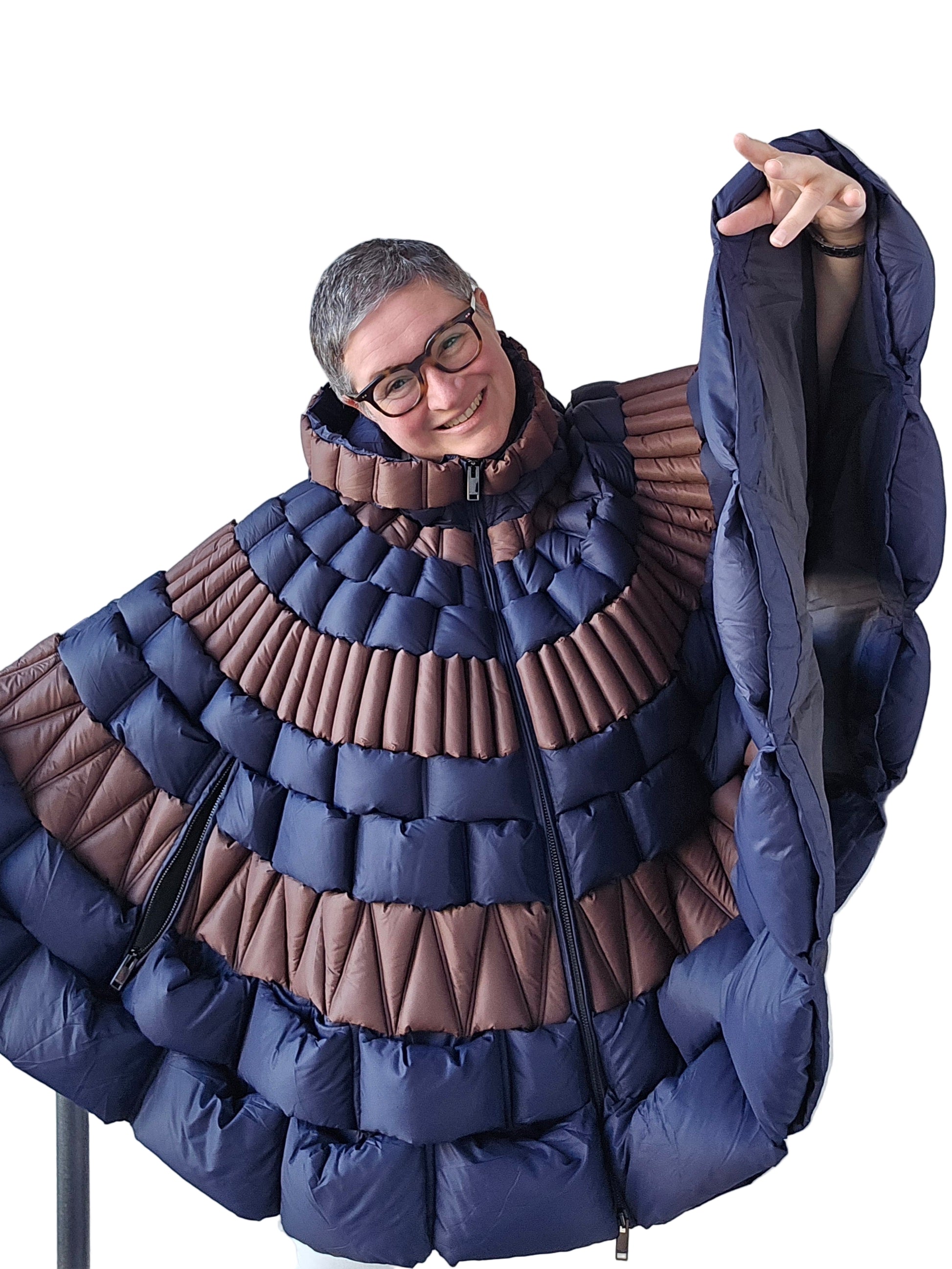 Raxxy -  Mantella piumino cioccolato e blu navy