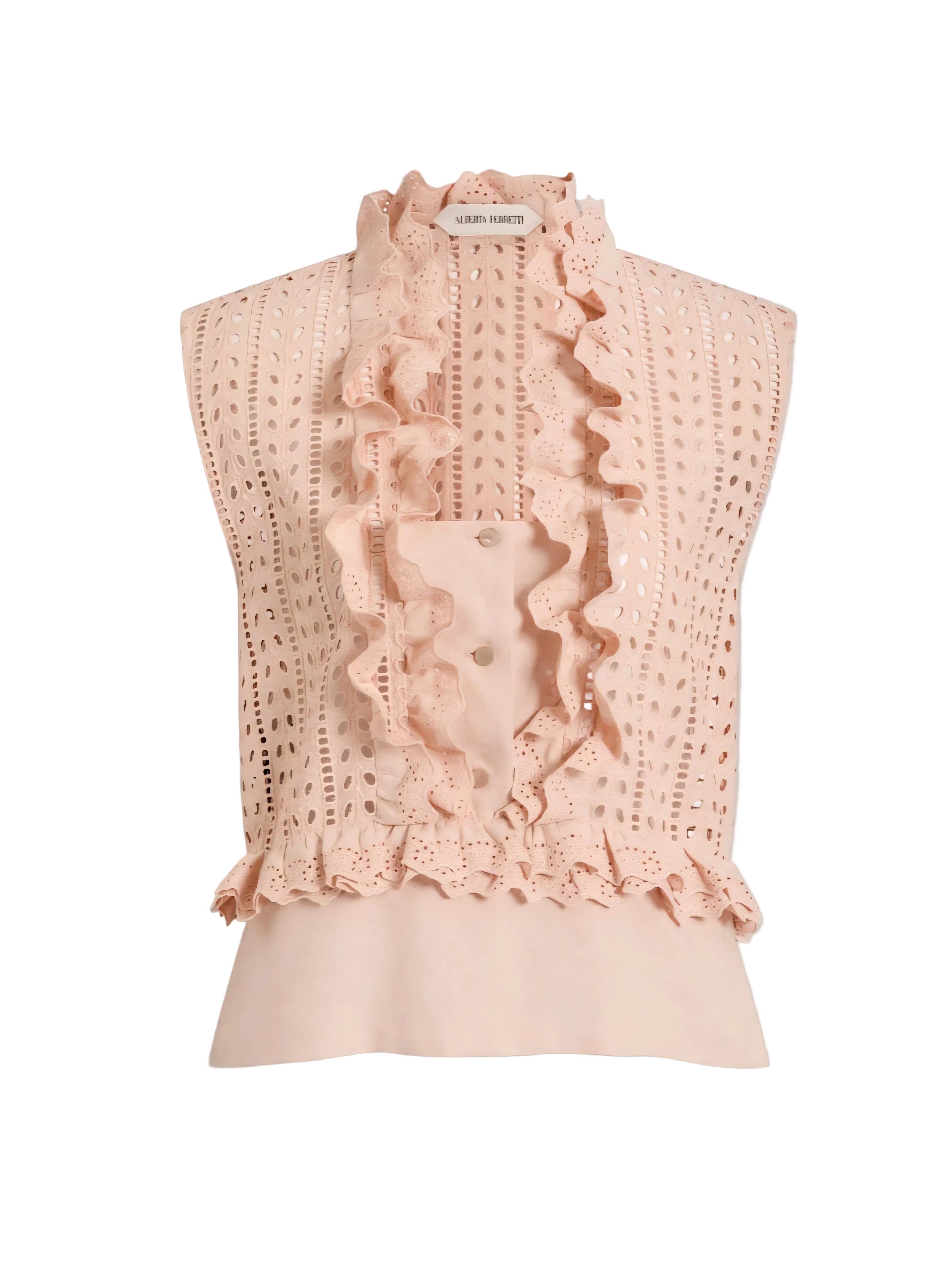 Alberta Ferretti - Top rosa cipria  in pizzo sangallo