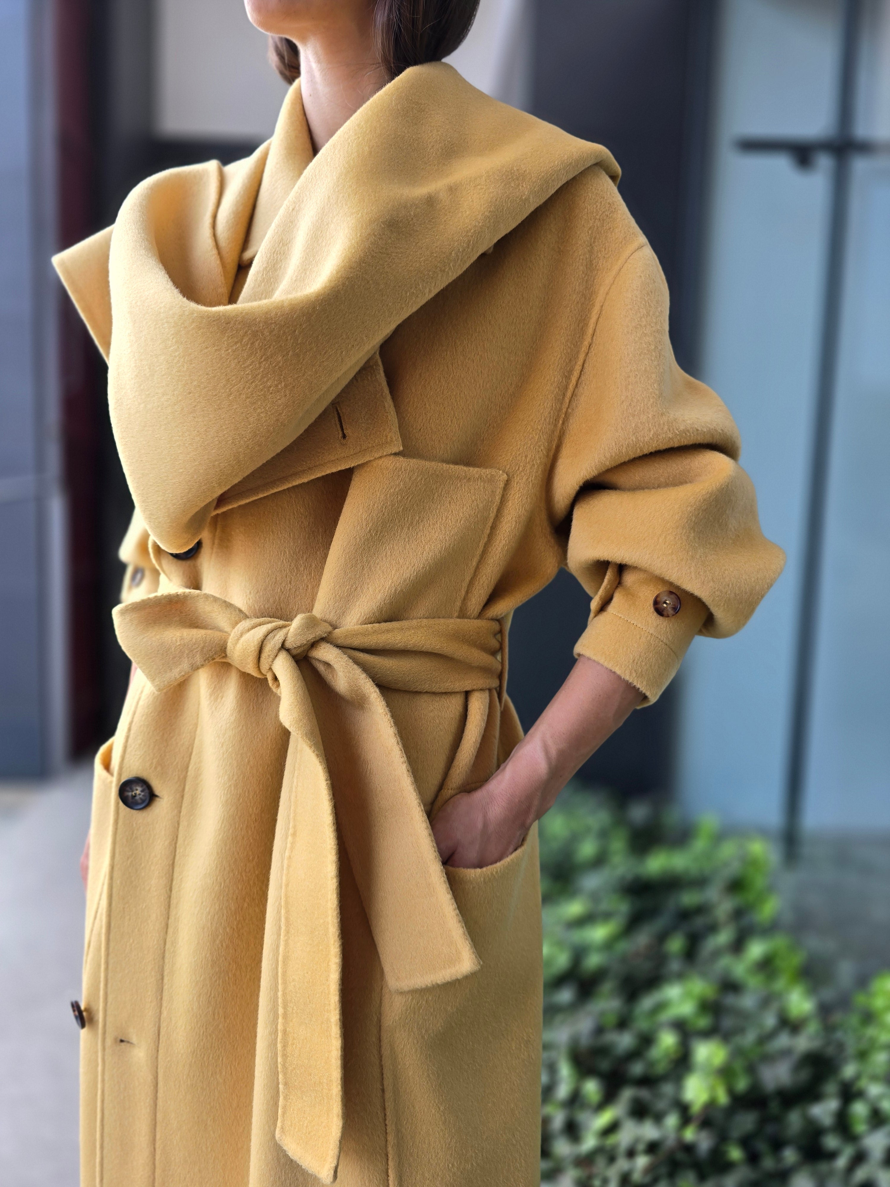 Philosophy di Lorenzo Serafini - Cappotto lungo in panno double giallo