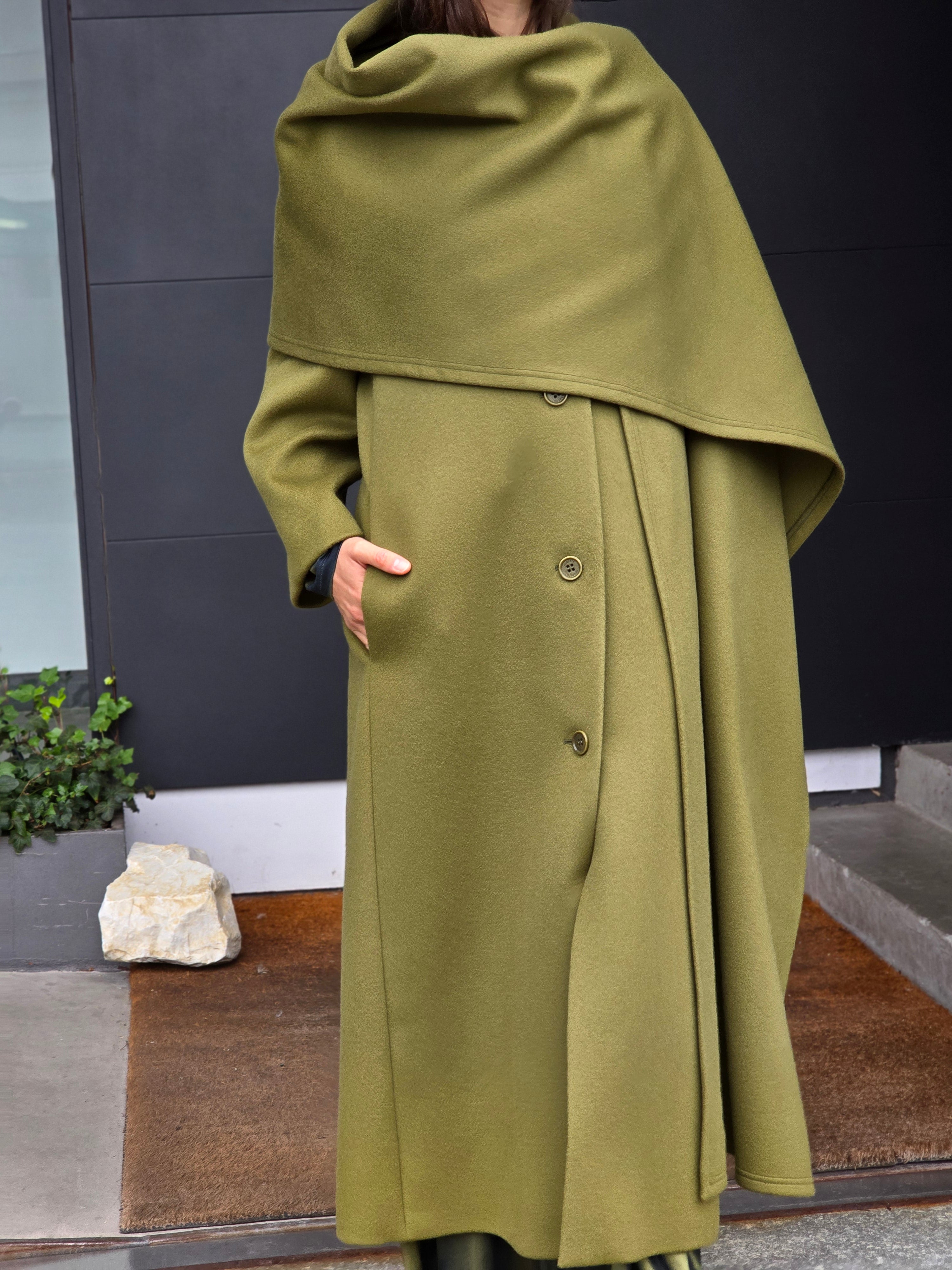 Alberta Ferretti - Cappotto panno lana cashmere verde