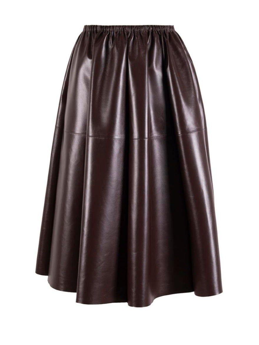 Desa 1972 - Gonna a ruota in pelle dark coffee