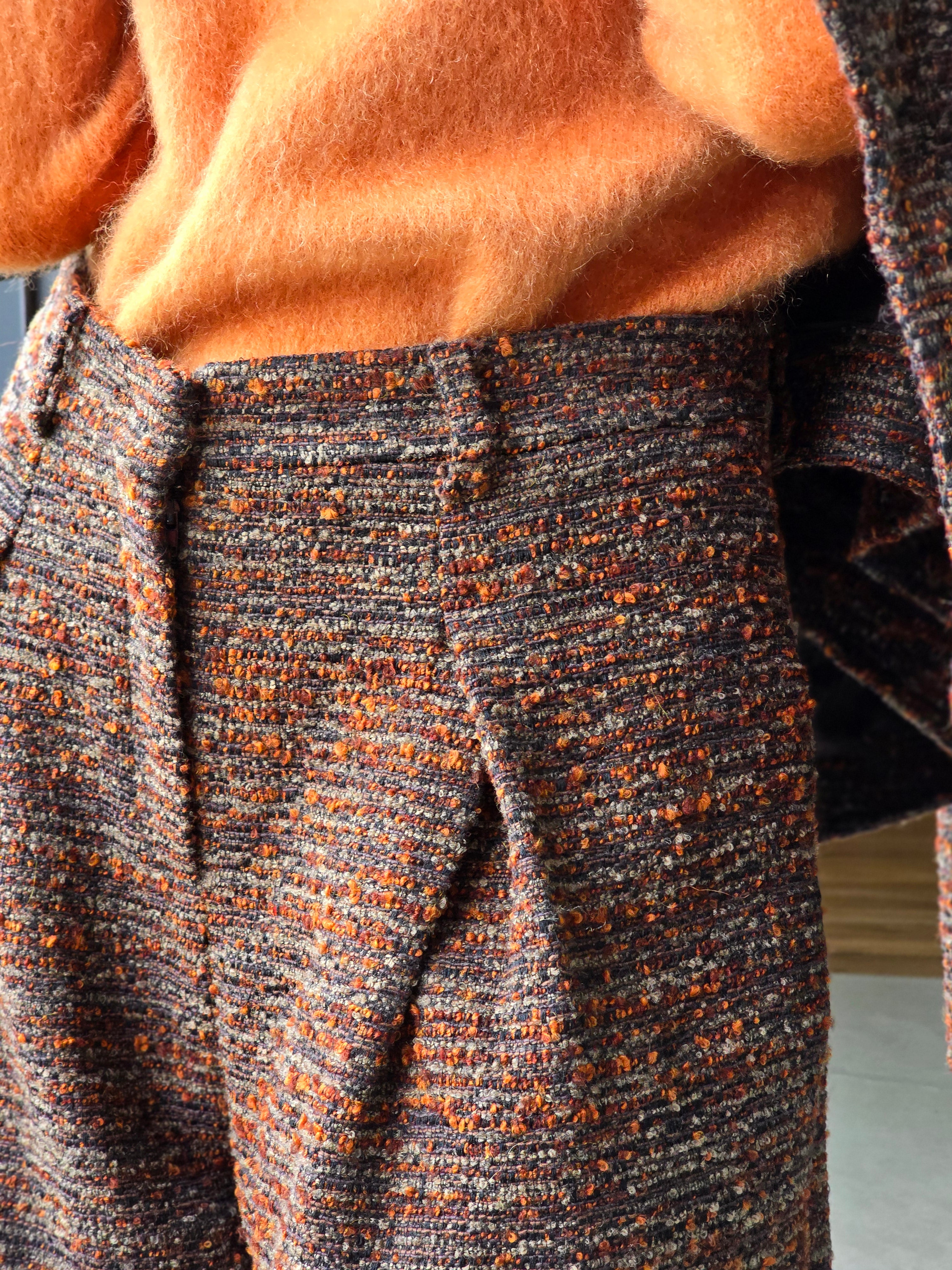 Alberta Ferretti - Pantalone in tweed bottonato marrone