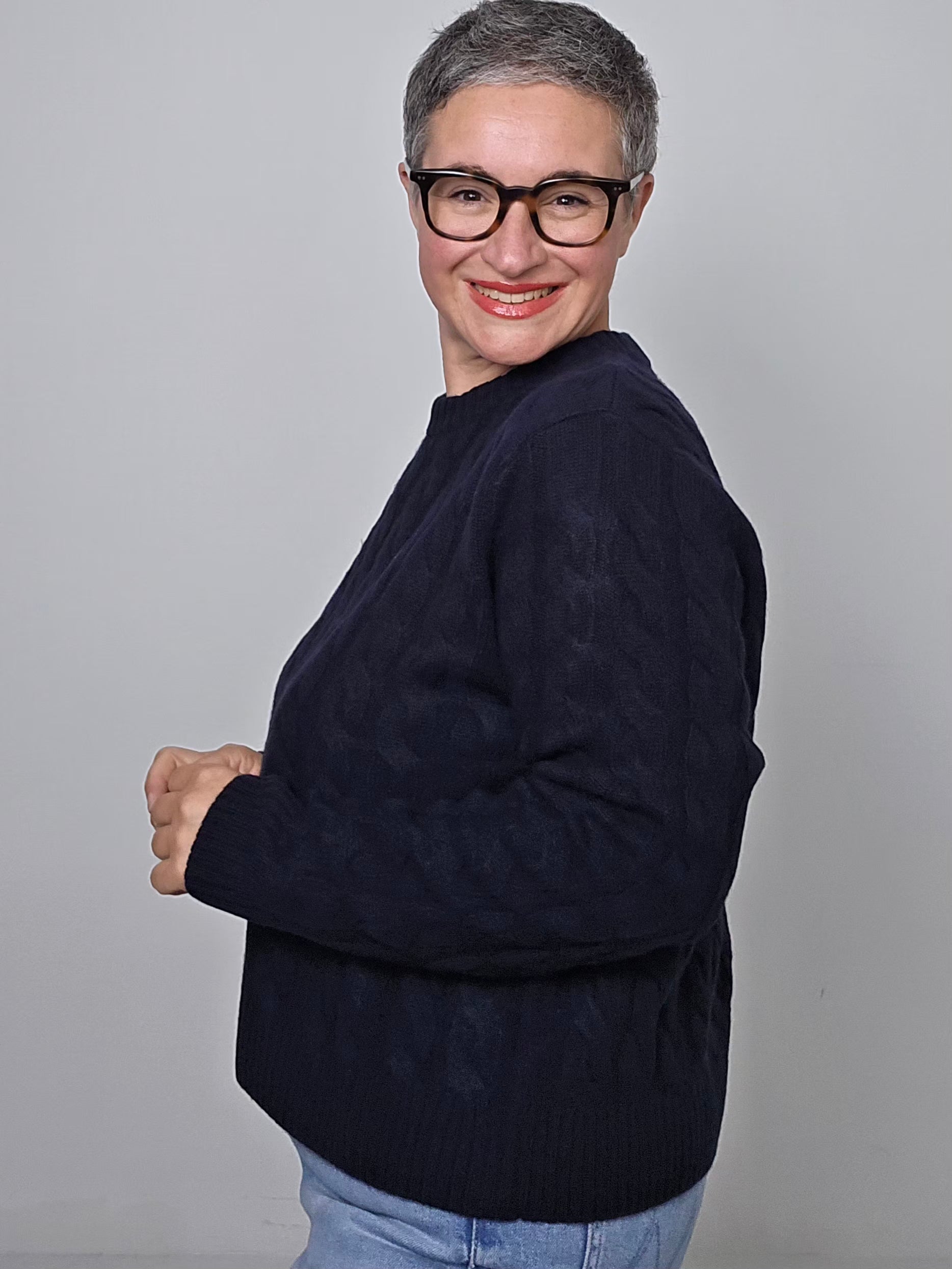 Be You - Maglia  in cashmere a trecce  navy