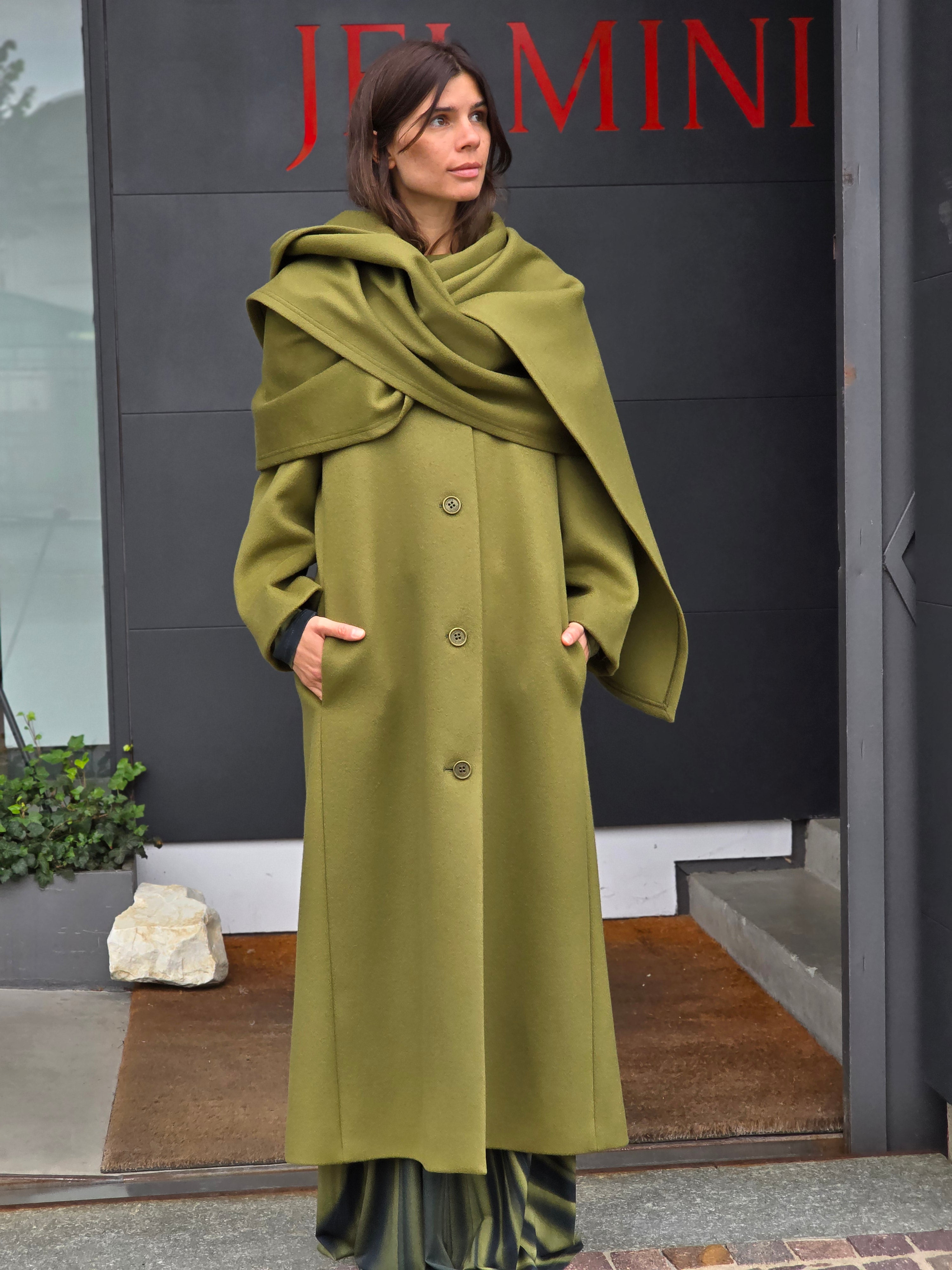 Alberta Ferretti - Cappotto panno lana cashmere verde