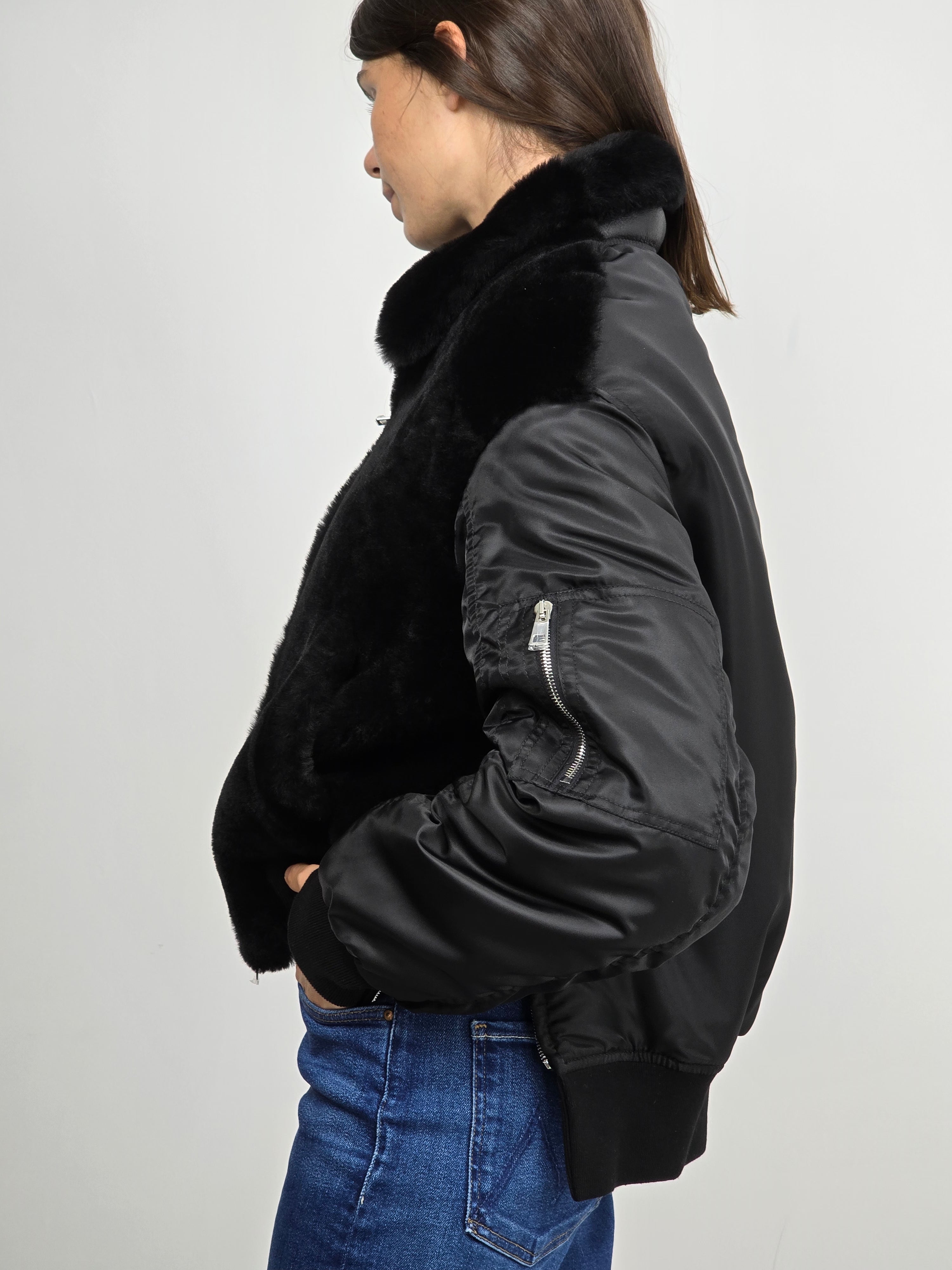 Blancha - Bomber shearling e nylon nero