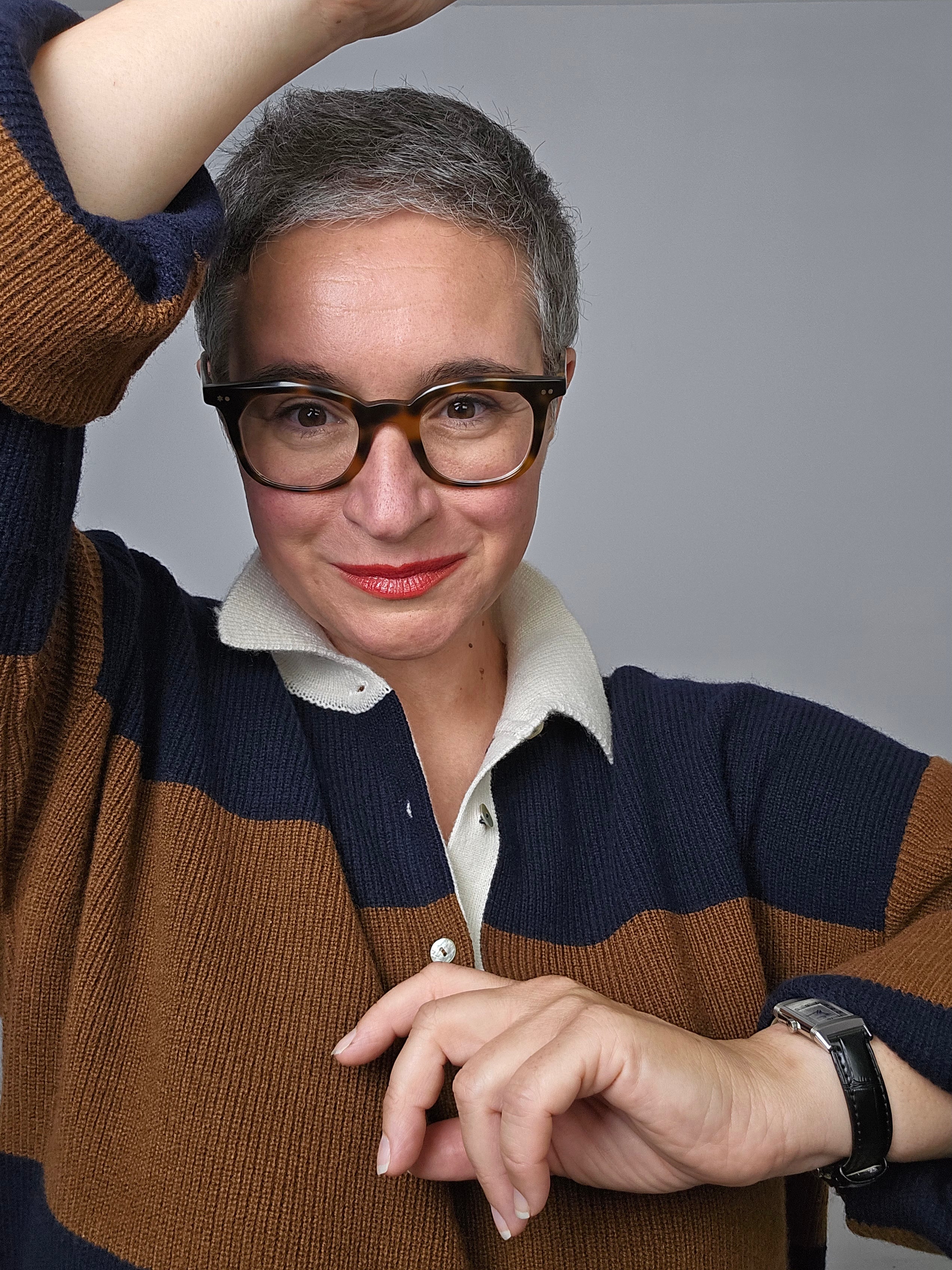 Be You - Polo cashmere a righe  blu cuoio