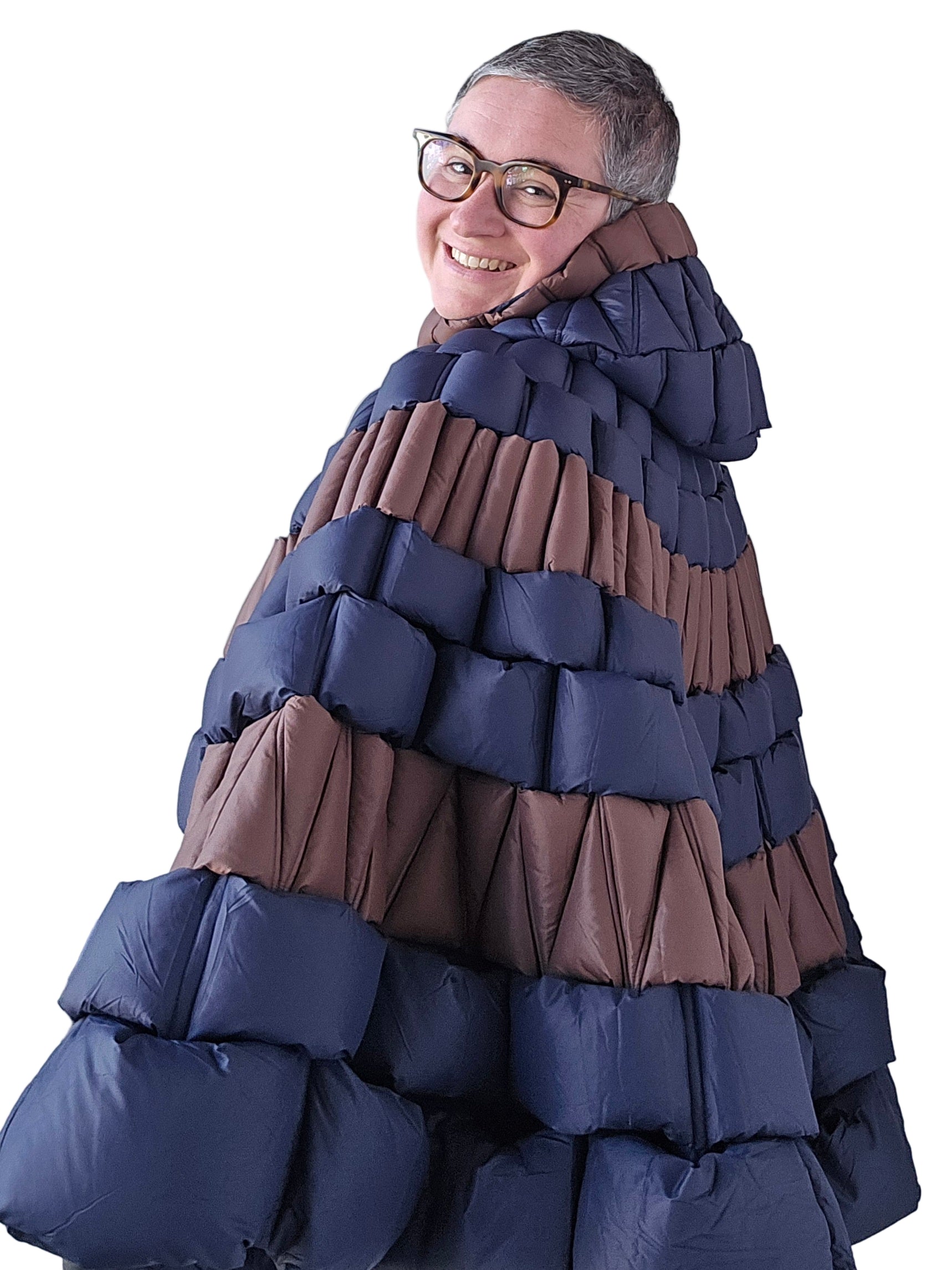 Raxxy -  Mantella piumino cioccolato e blu navy