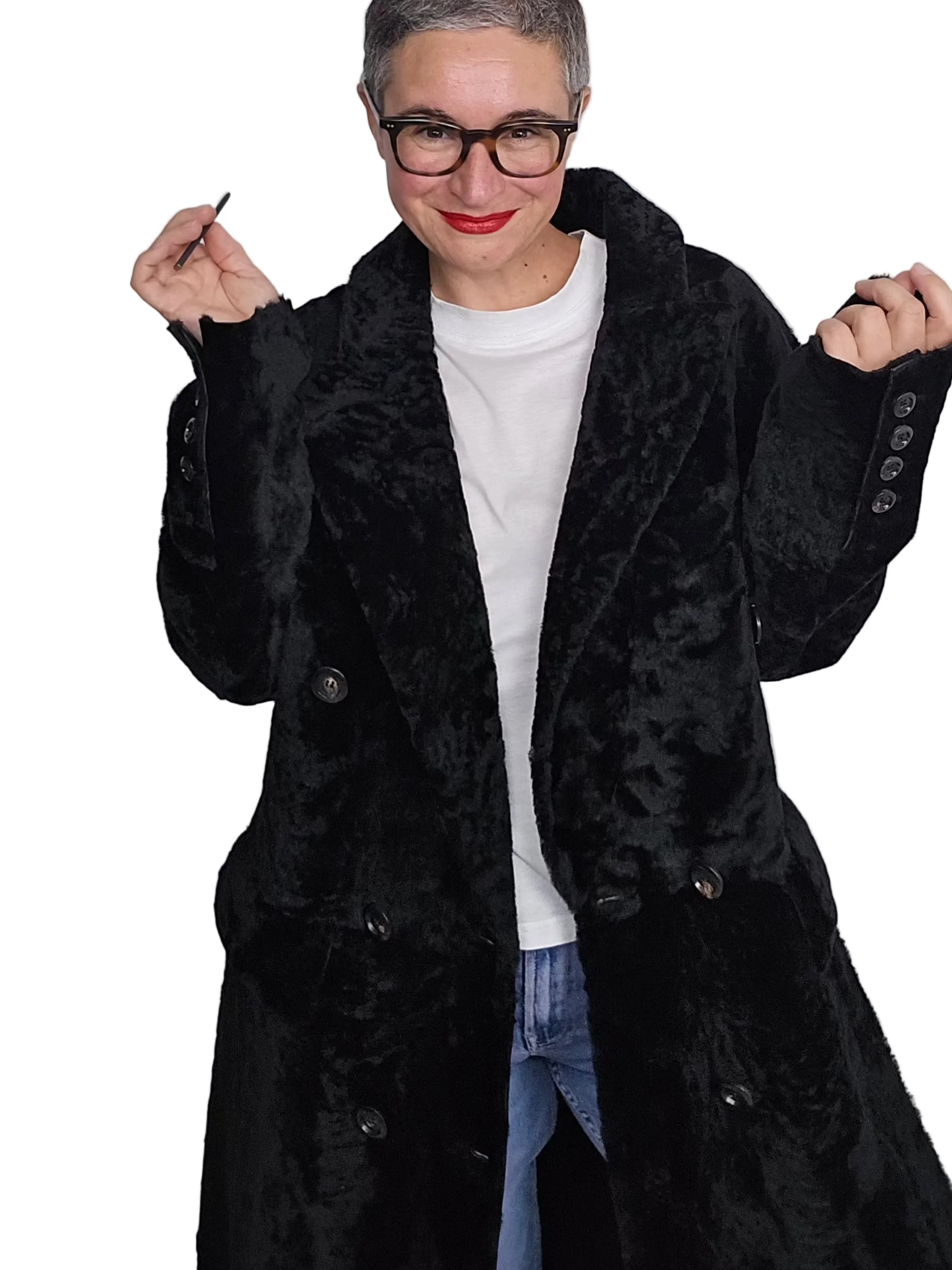 Blancha - Cappotto light astrakhan merino shearling nero