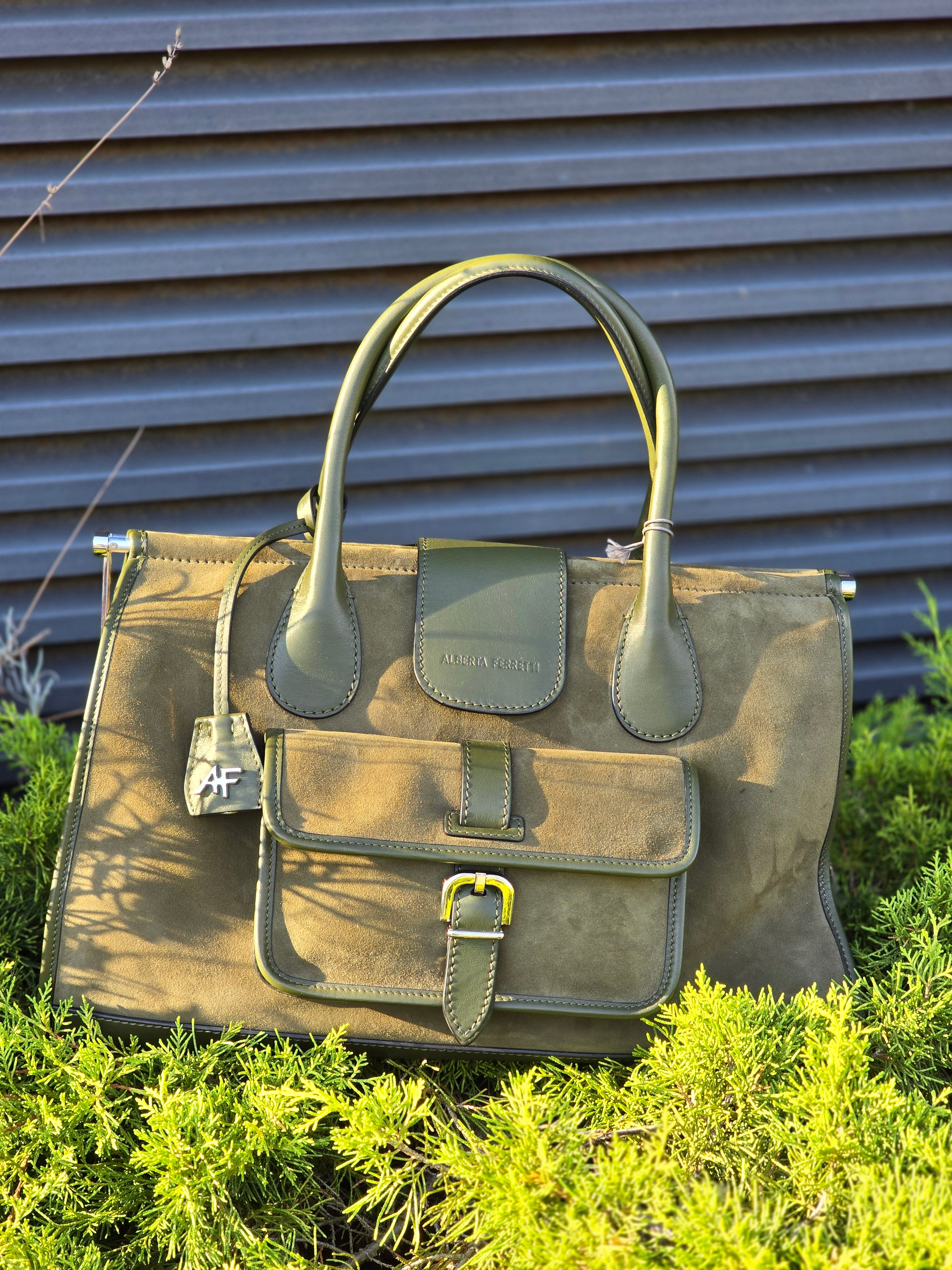 Alberta Ferretti - Borsa in pelle scamosciata verde