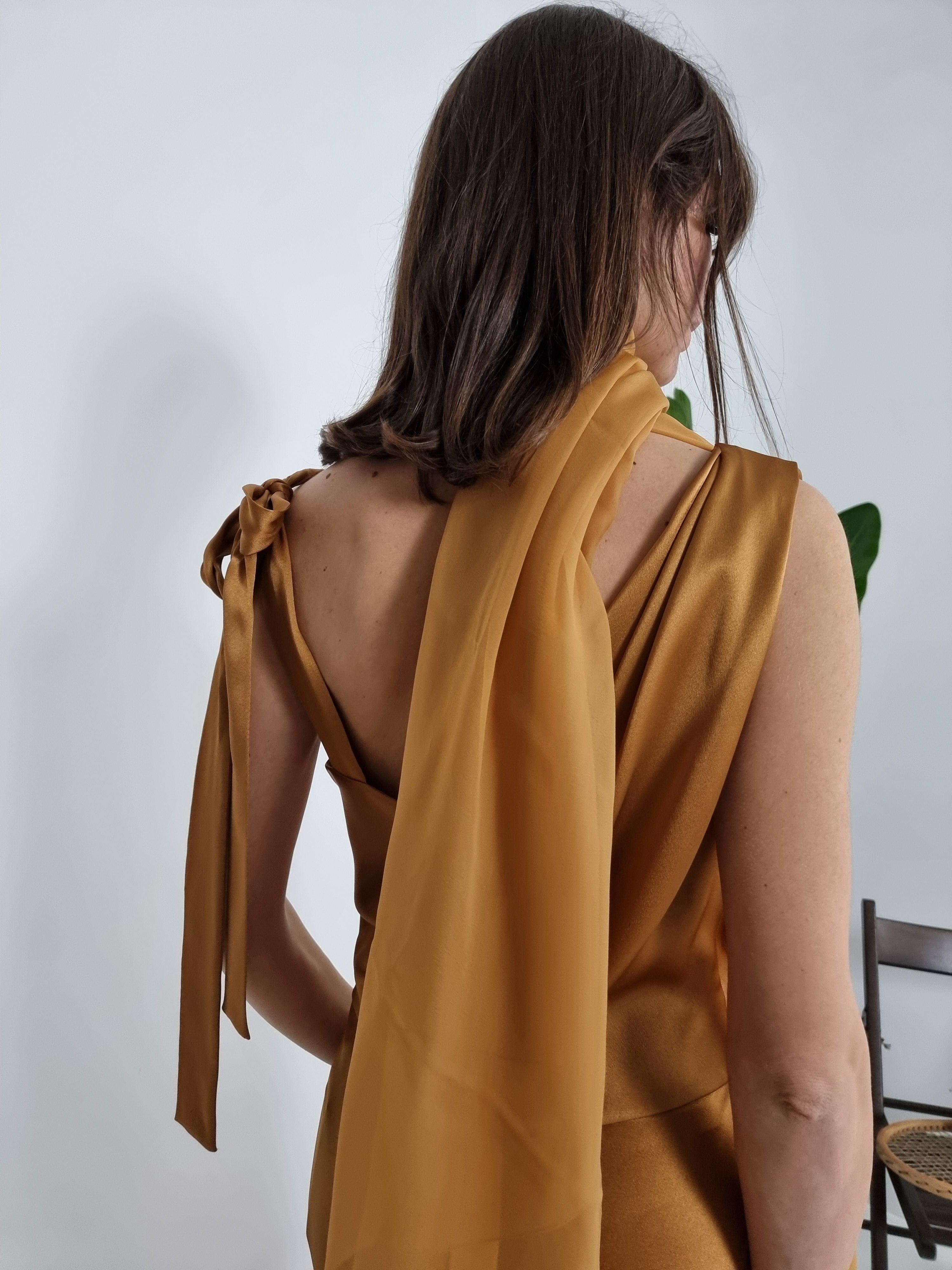 Alberta Ferretti - Abito lungo in seta color ambra