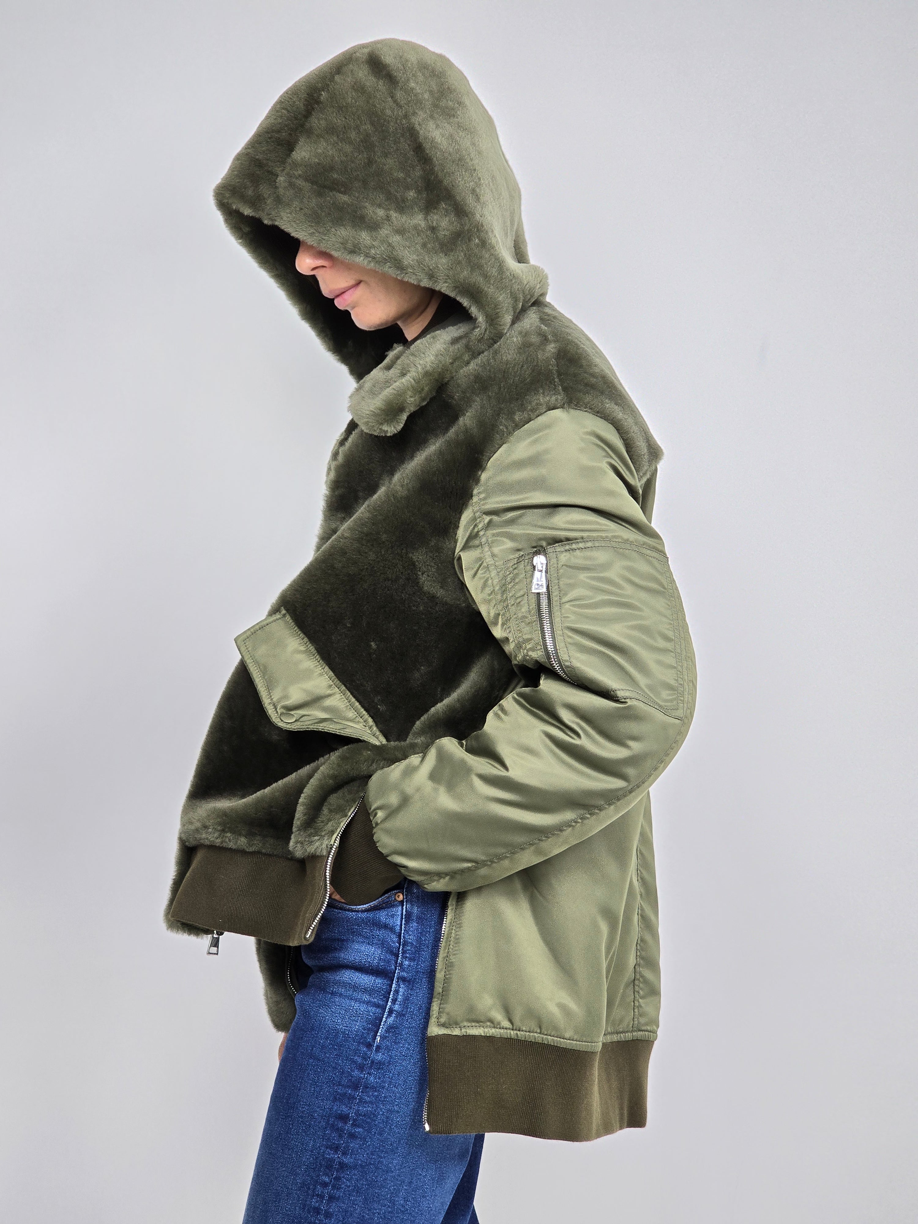 Blancha - Giacca nylon shearling militare