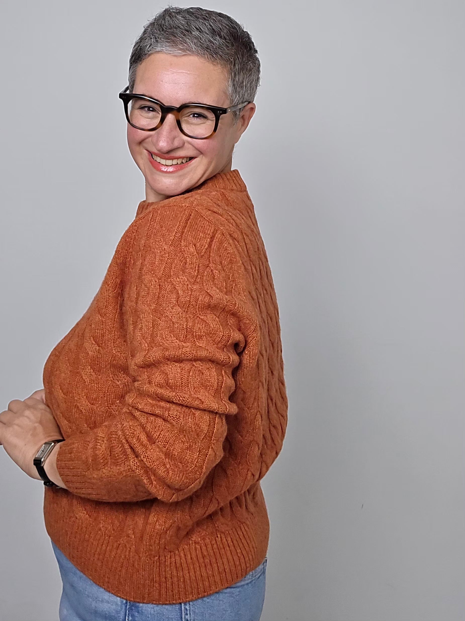 Be You - Maglia girocollo cashmere a trecce orange