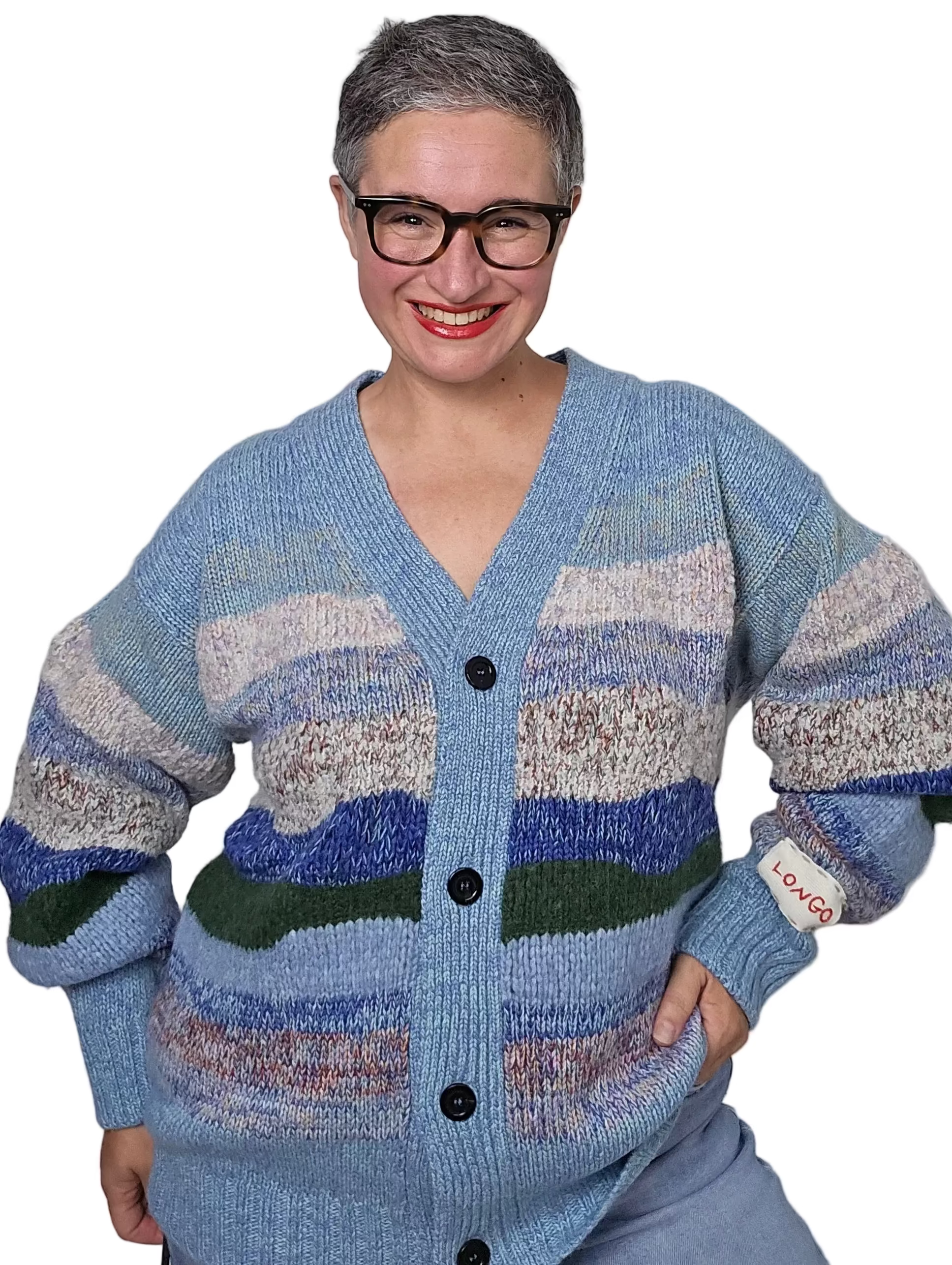 Longo - Cardigan multicolor toni azzurro